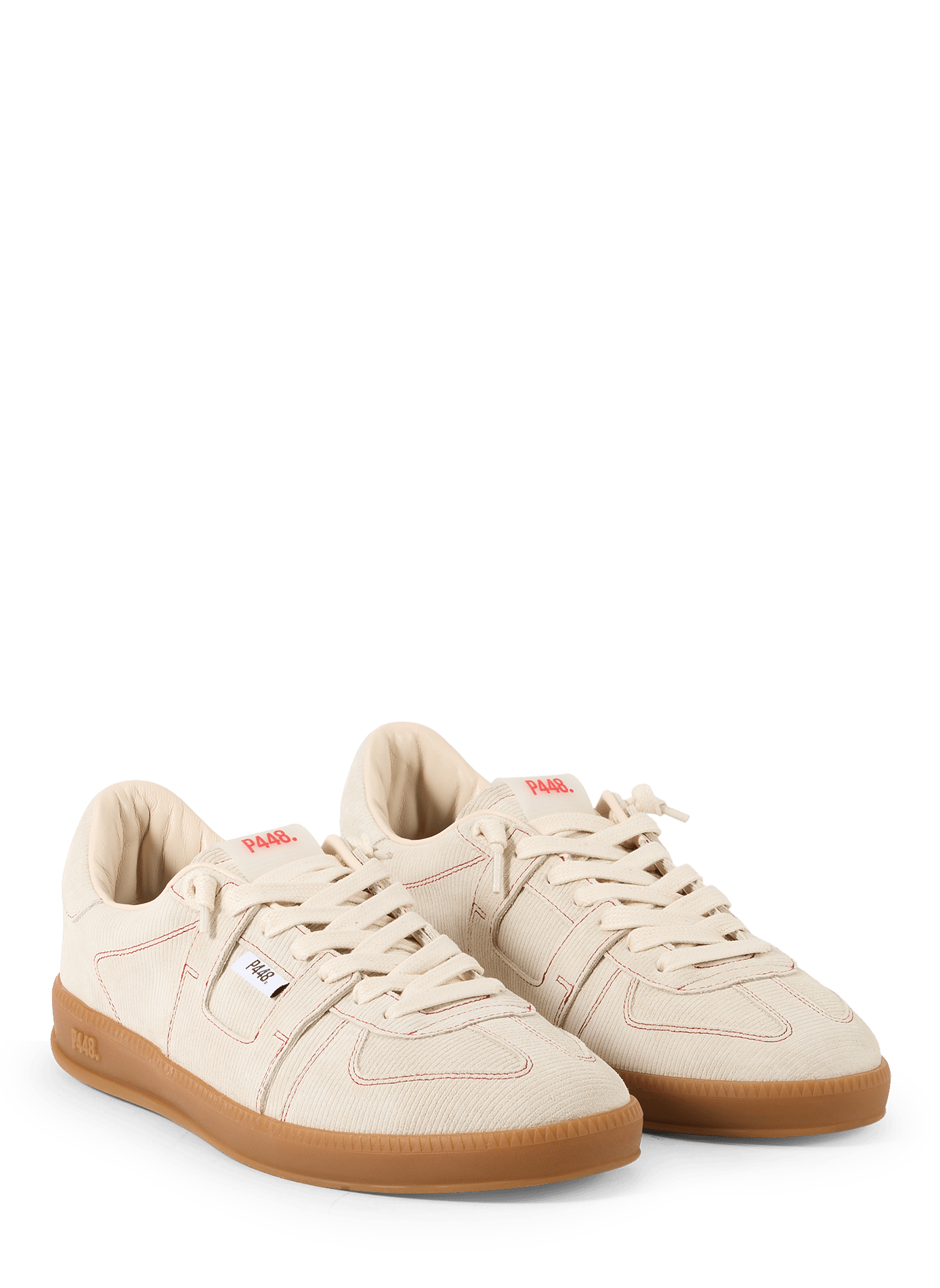 Sneakers in velluto a coste con cuciture a vista P448 Beige