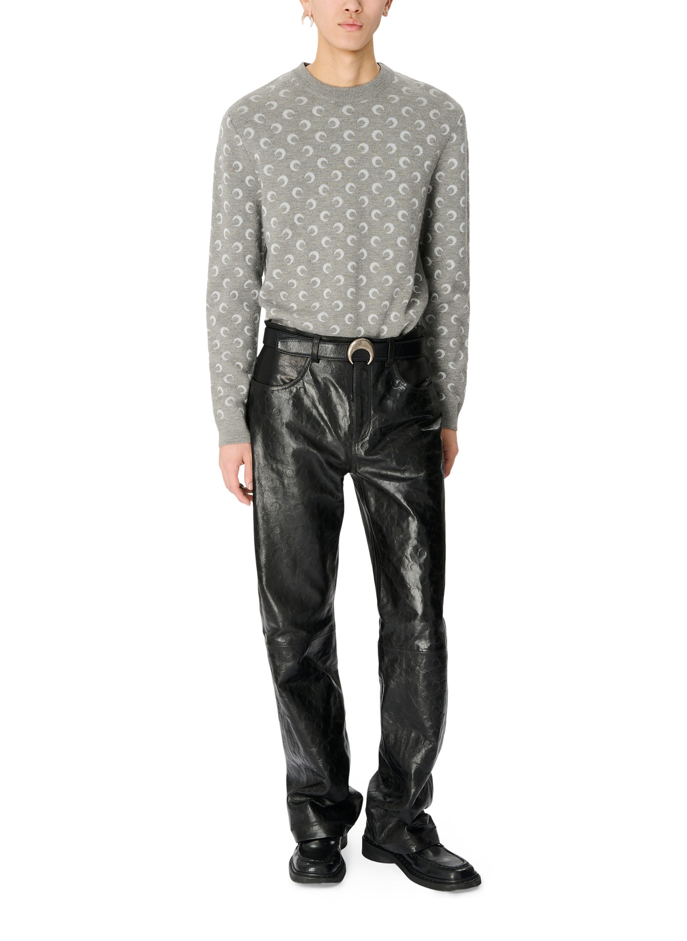 Pantalon droit moon en cuir brillant MARINE SERRE Noir