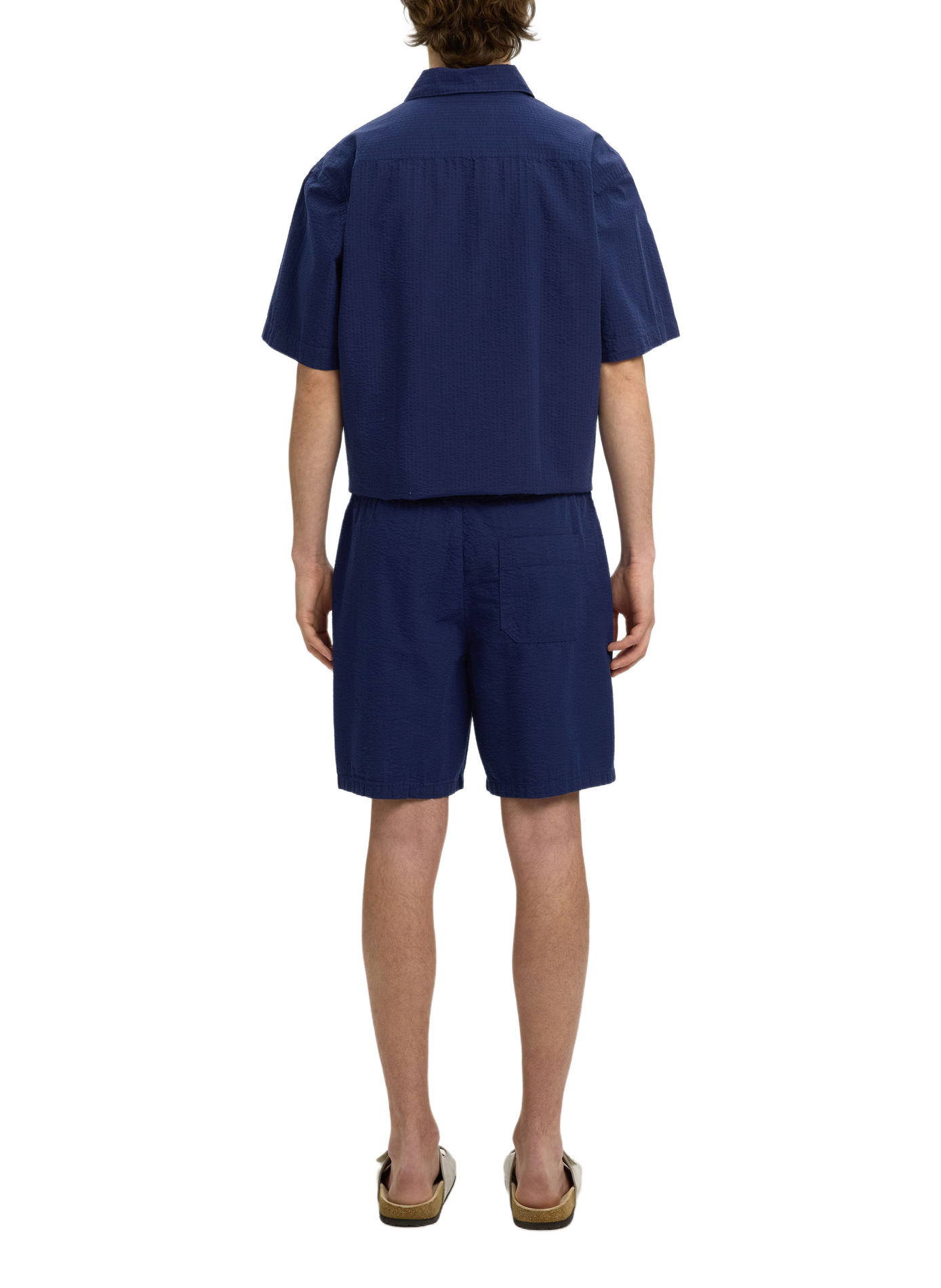 Textured cotton shorts  SELECTED Blue