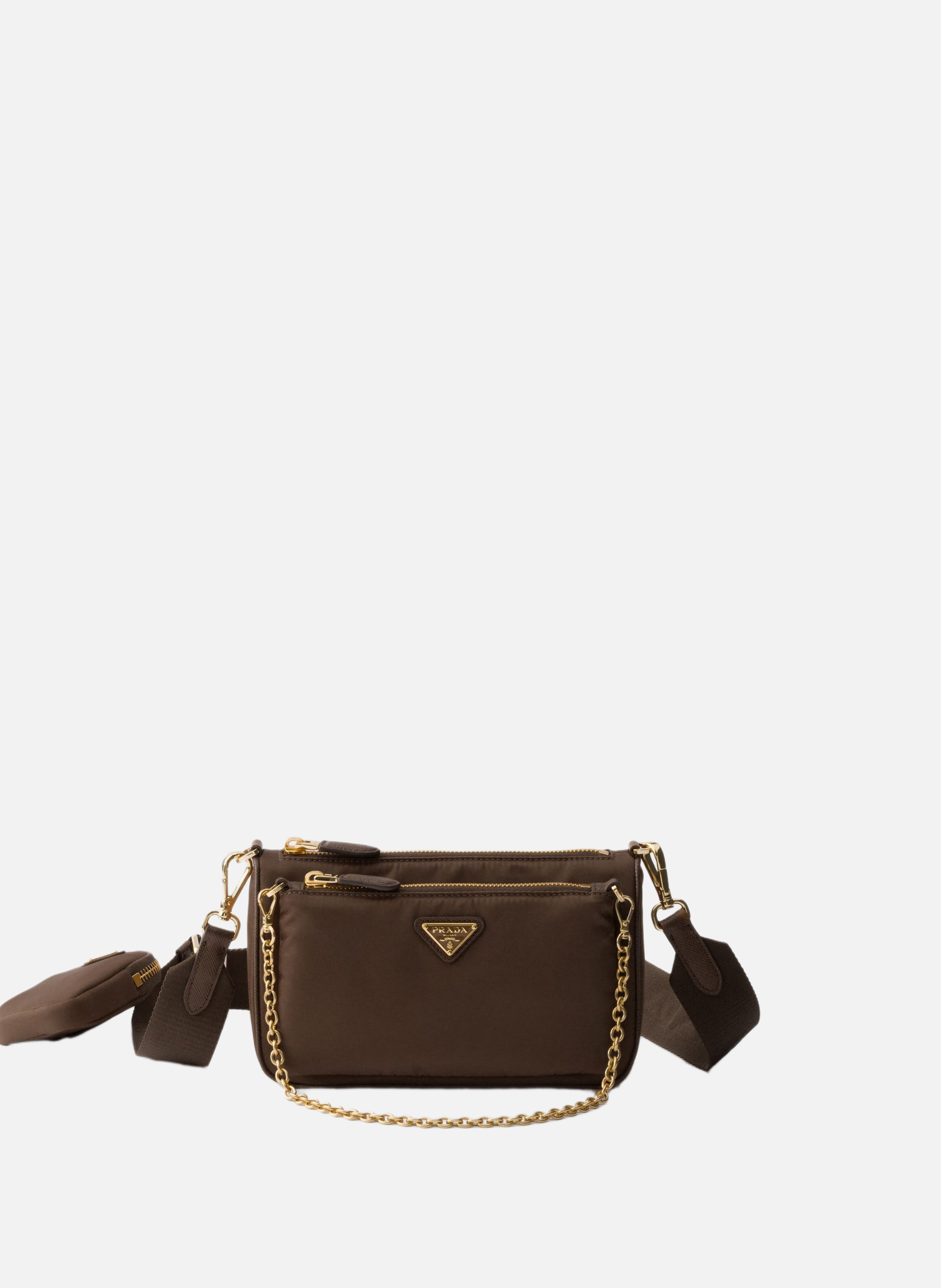 Mini sac porté épaule en re-nylon et cuir saffiano PRADA Marron