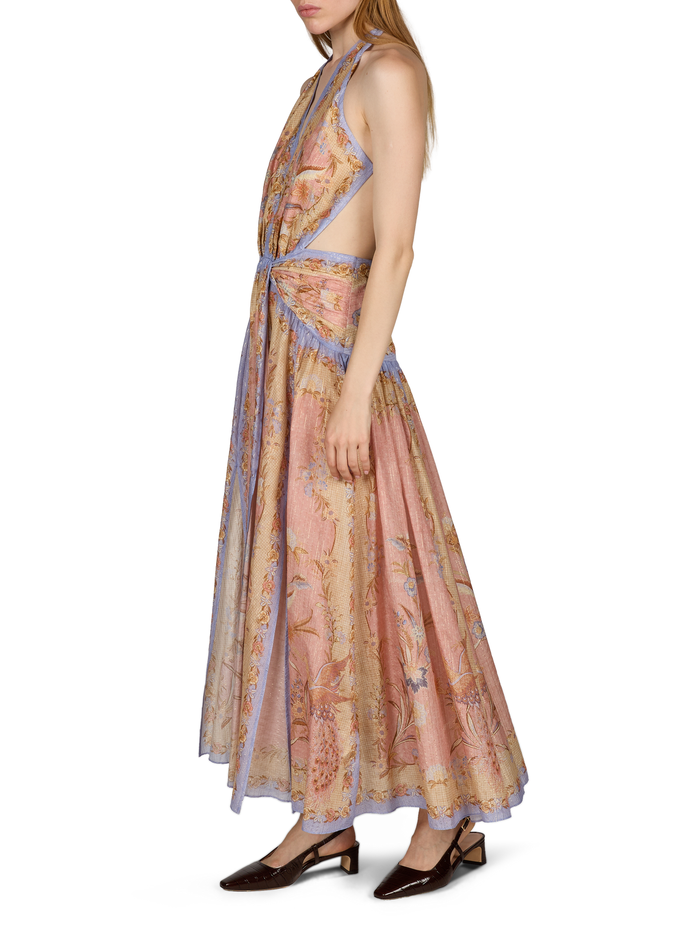 Ärmelloses Kleid mit Blumendruck aus Baumwolle und Seidenmischung ZIMMERMANN Rosa