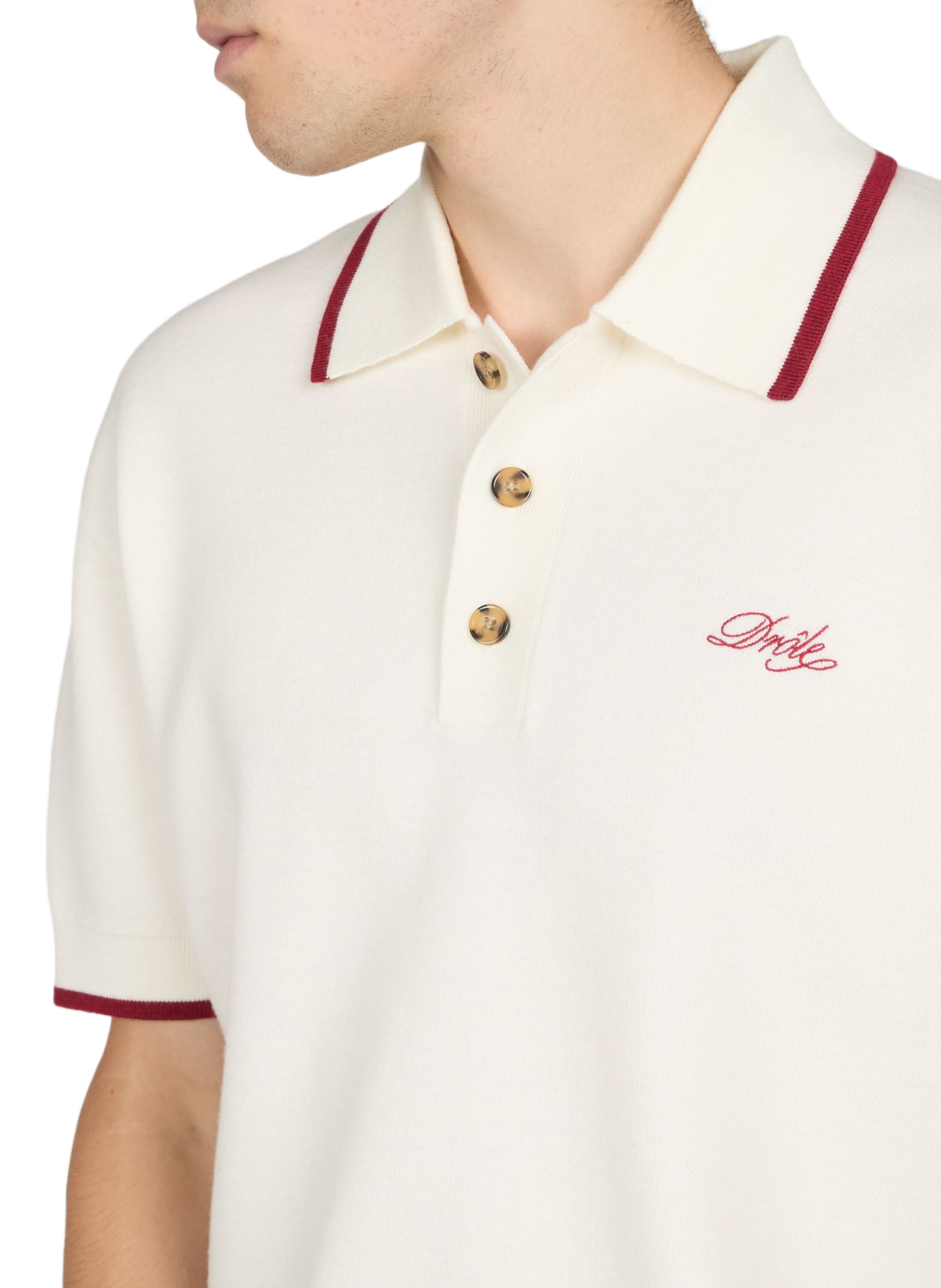 Polo with contrasting edges and embroidered logo in merino wool DROLE DE MONSIEUR White