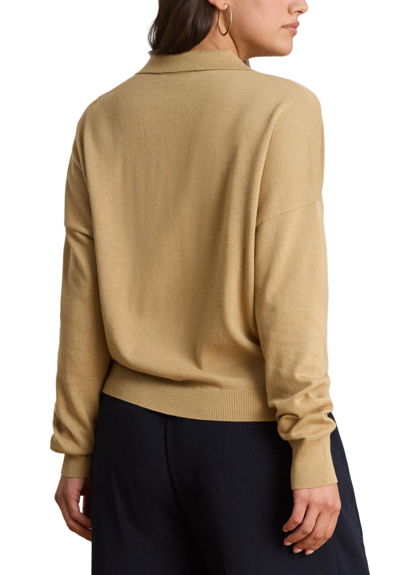 Ample collar Johnny sweater in mixed cotton LAUREN Beige