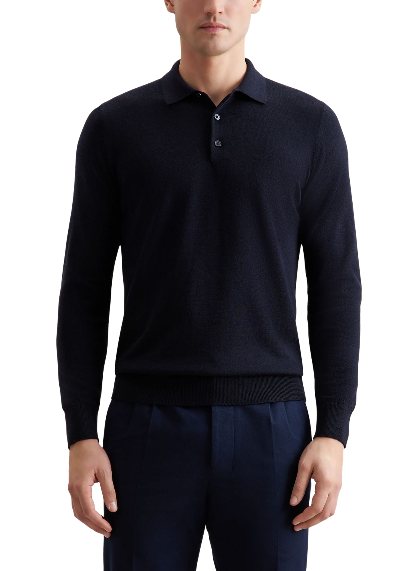 Polo manches longues droit en laine SEIDENSTICKER Bleu