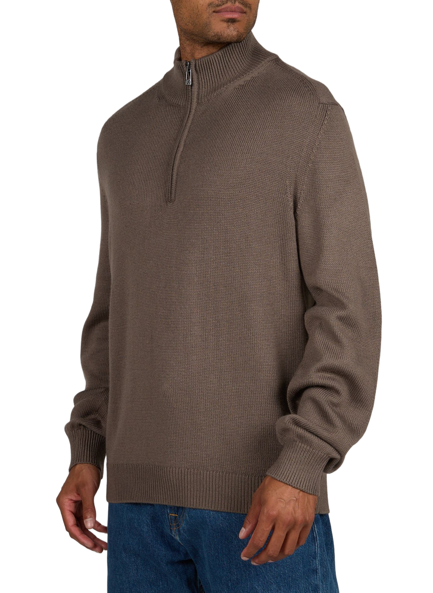 Straight fit cotton and wool blend zip-up collar sweater ARMANI EXCHANGE Beige