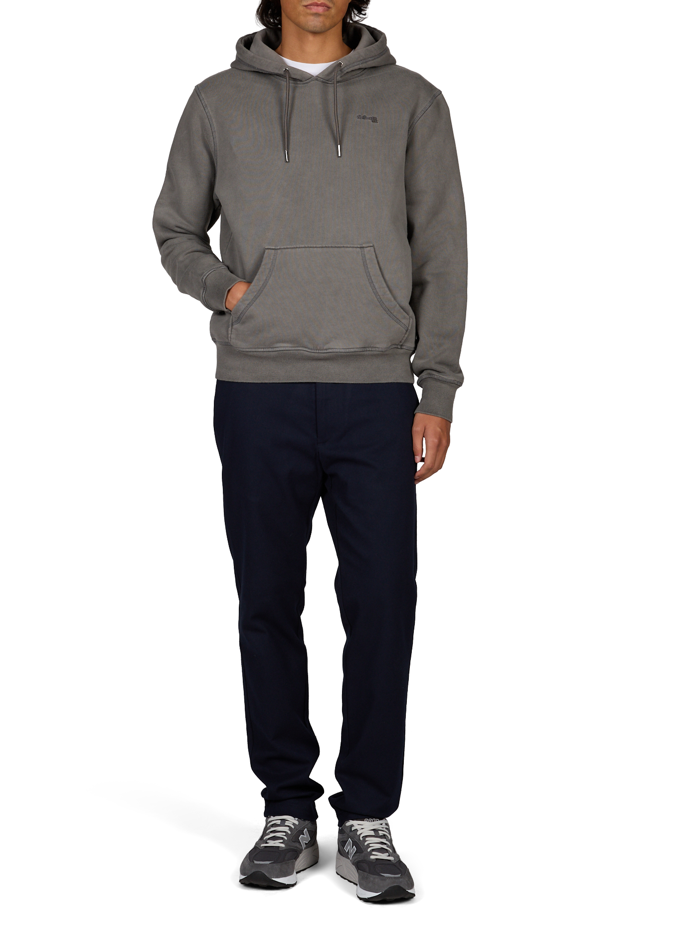 Sweat uni à capuche en coton SCHOTT Gris