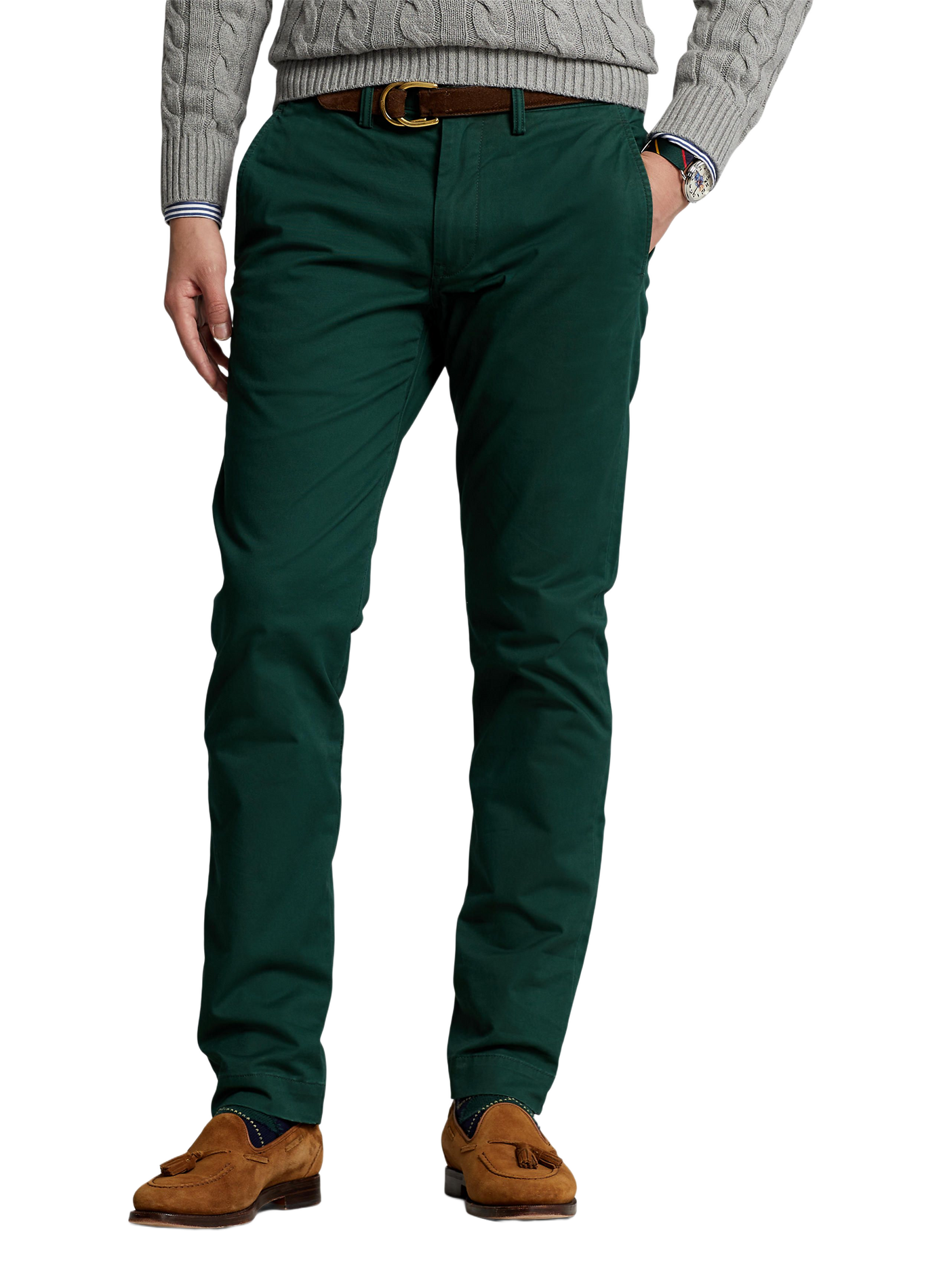 Pantalon droit en coton mélangé POLO RALPH LAUREN Vert