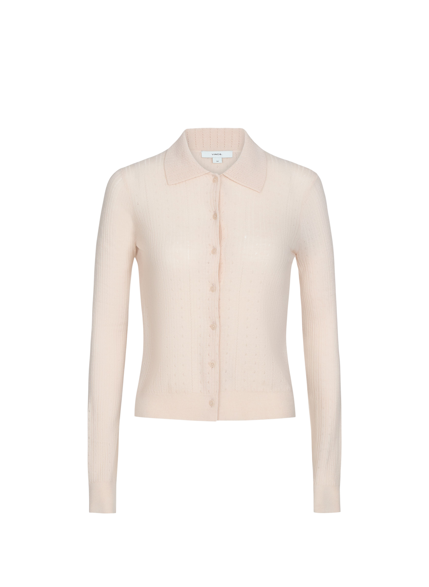 Gilet à col en laine mérinos ajourée VINCE Beige