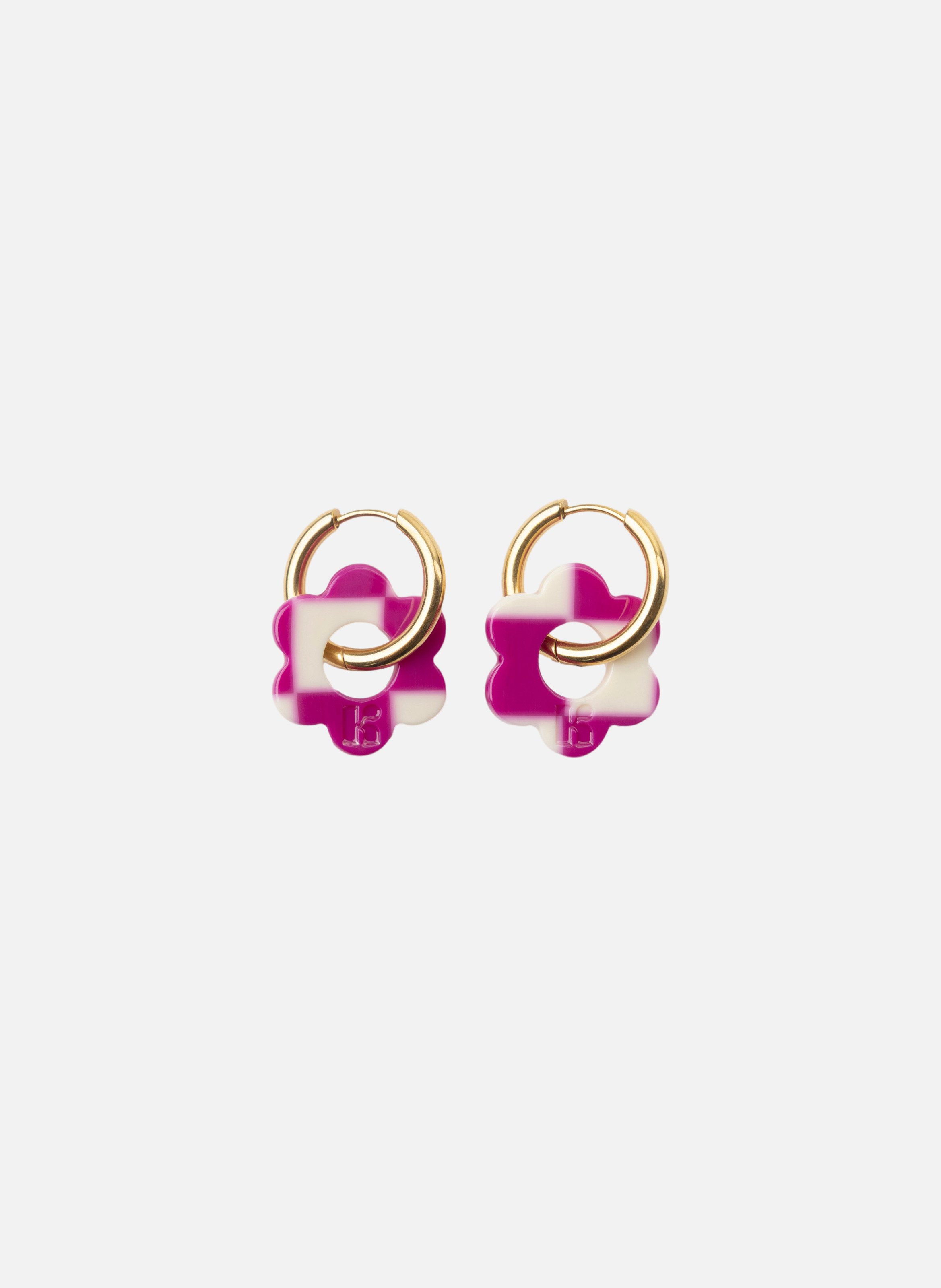 Boucles d'oreilles Baby Fleurette avec anneaux en acier inoxydable doré  Carreaux