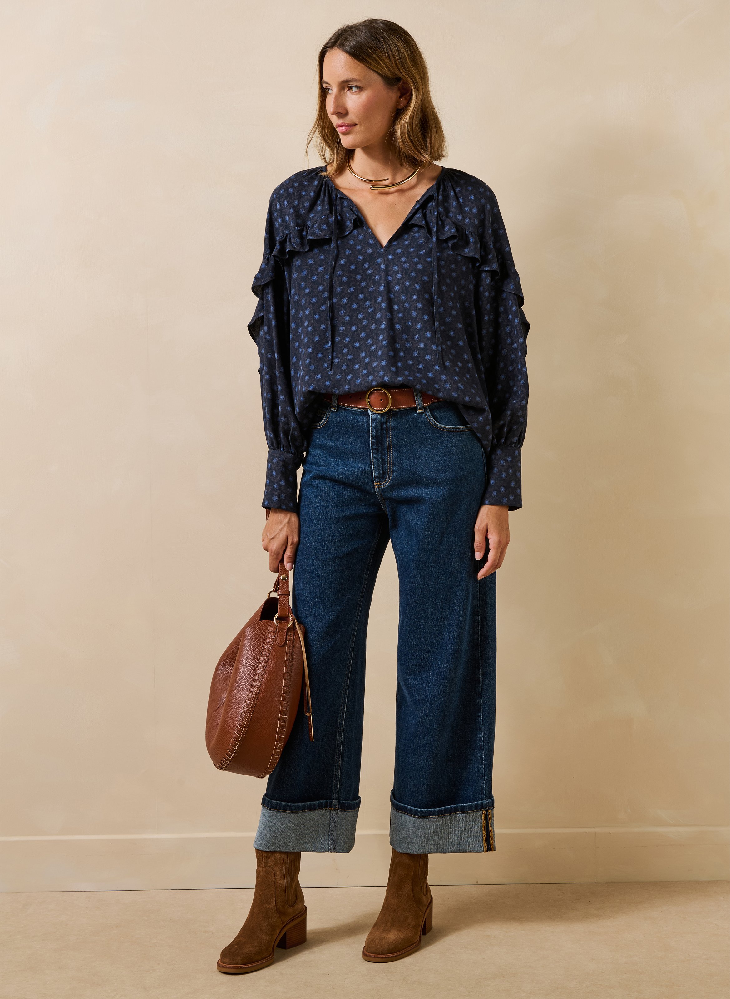 Losvallende blouse met print LA FEE MARABOUTEE Blauw