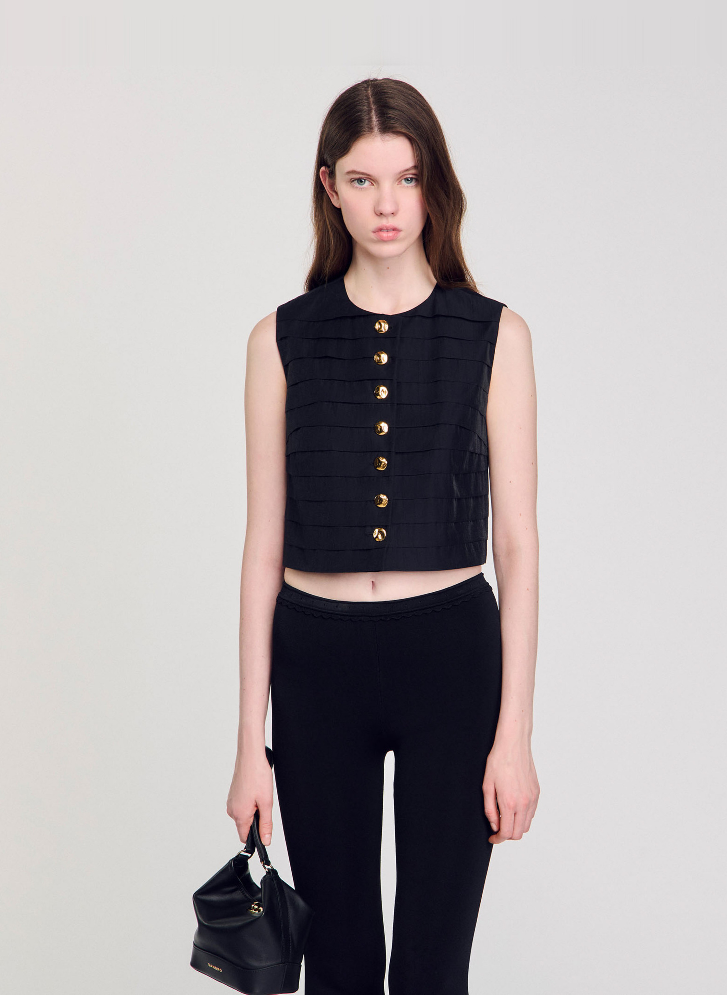 Top droit court en coton mélangé SANDRO Noir