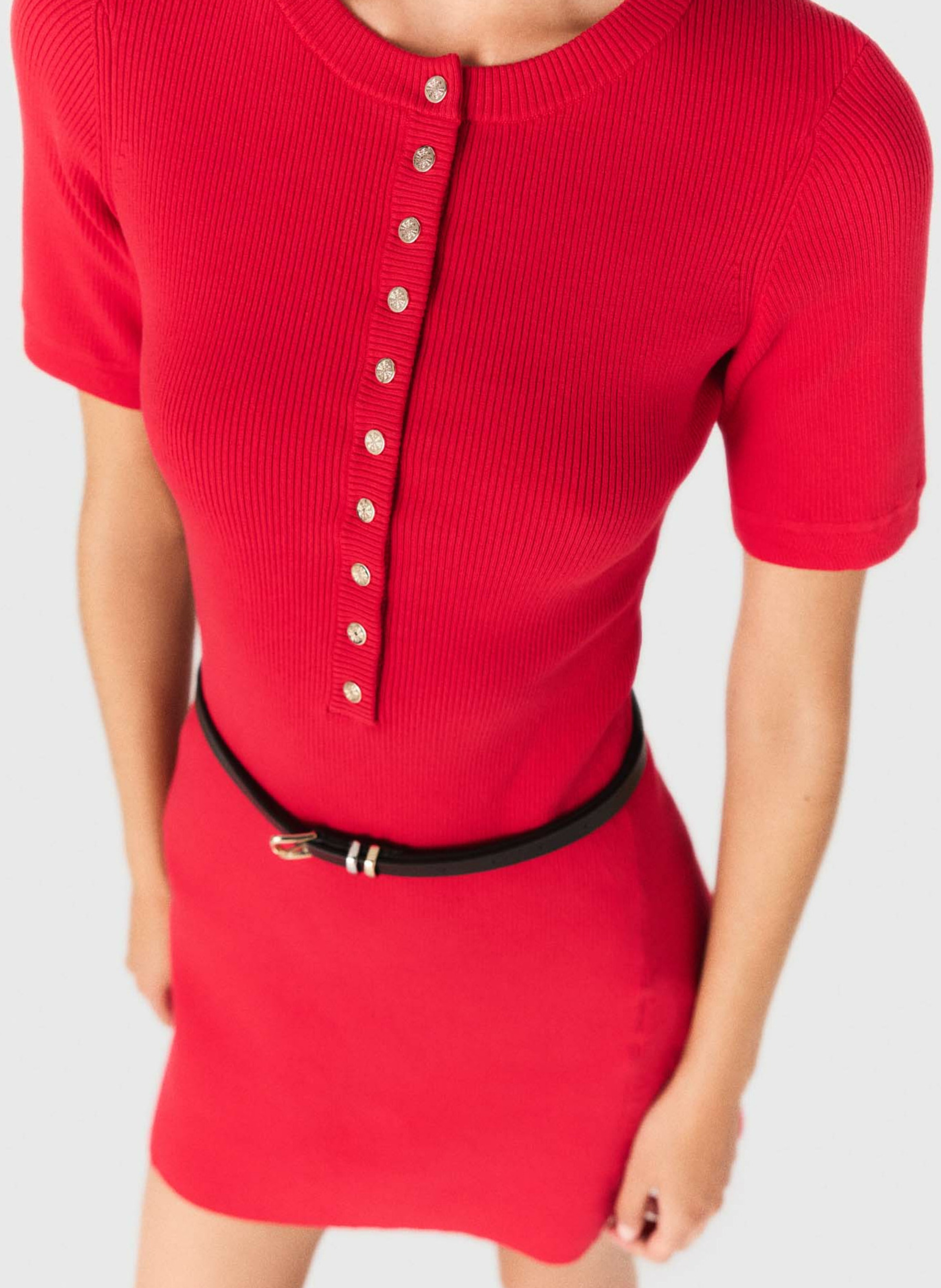 Robe courte en maille côtelée Rouge