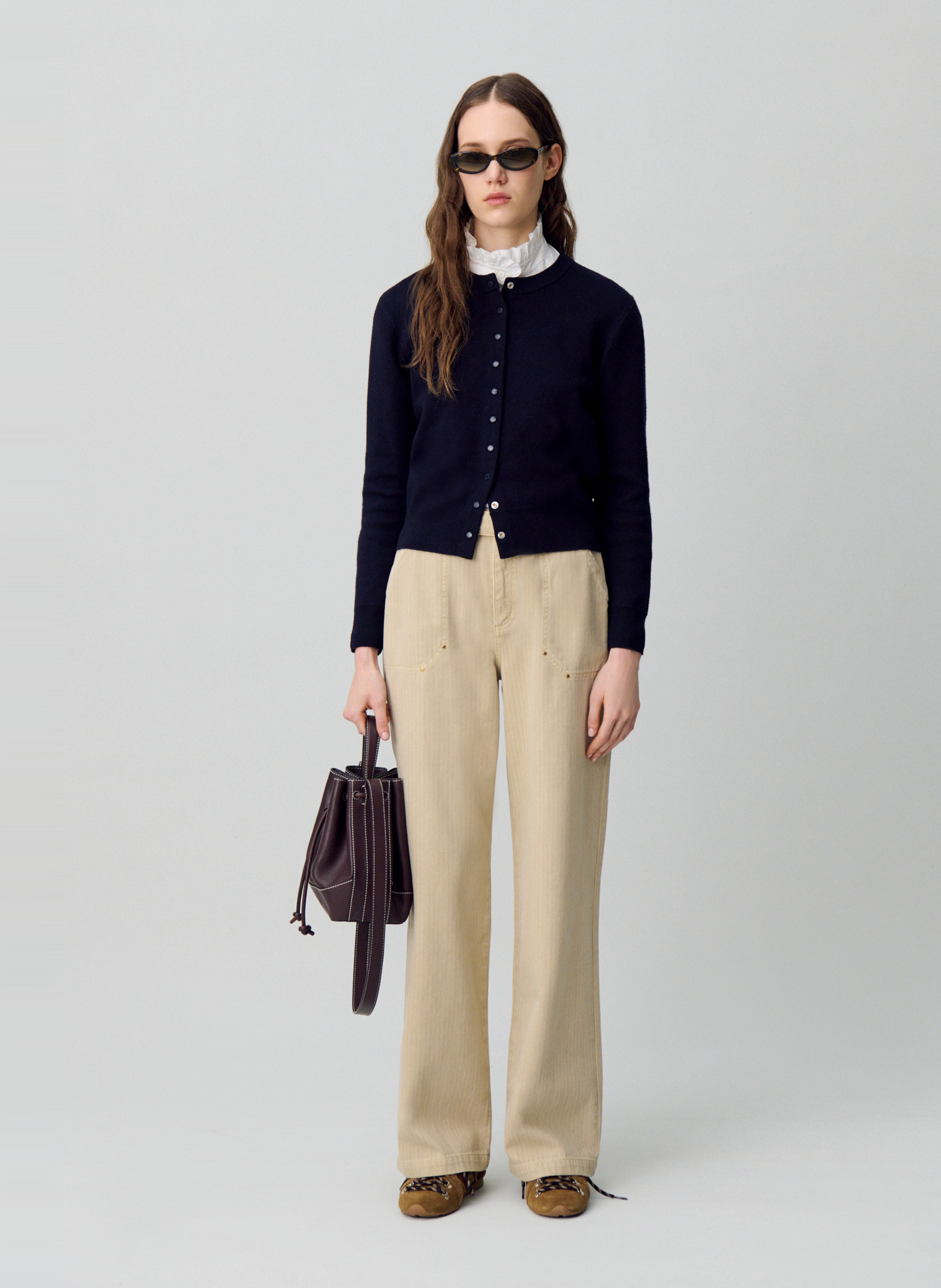 Cardigan col rond uni en laine mélangée marlene CLAUDIE PIERLOT Bleu