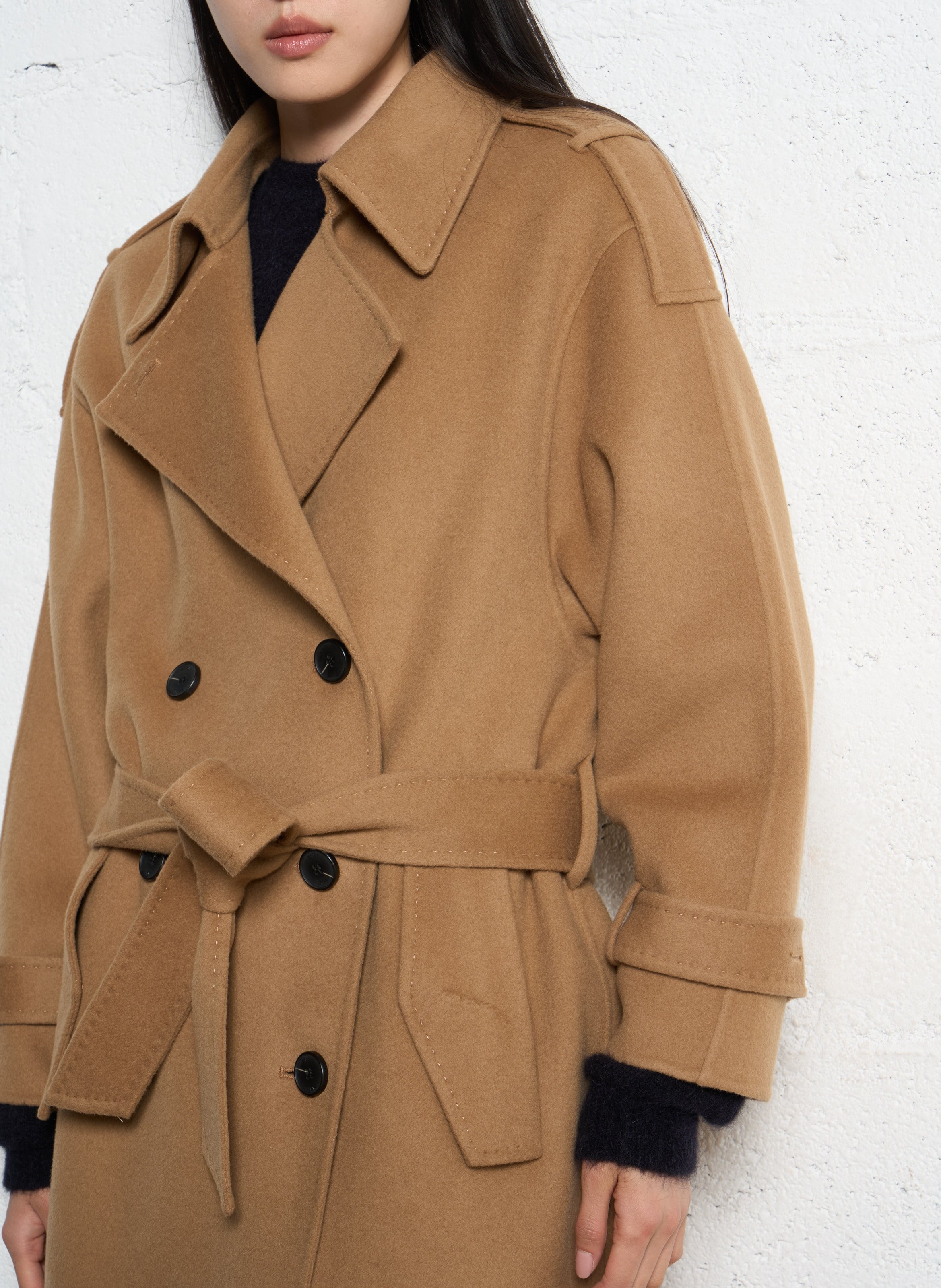 Manteau col tailleur en laine IKKS Marron