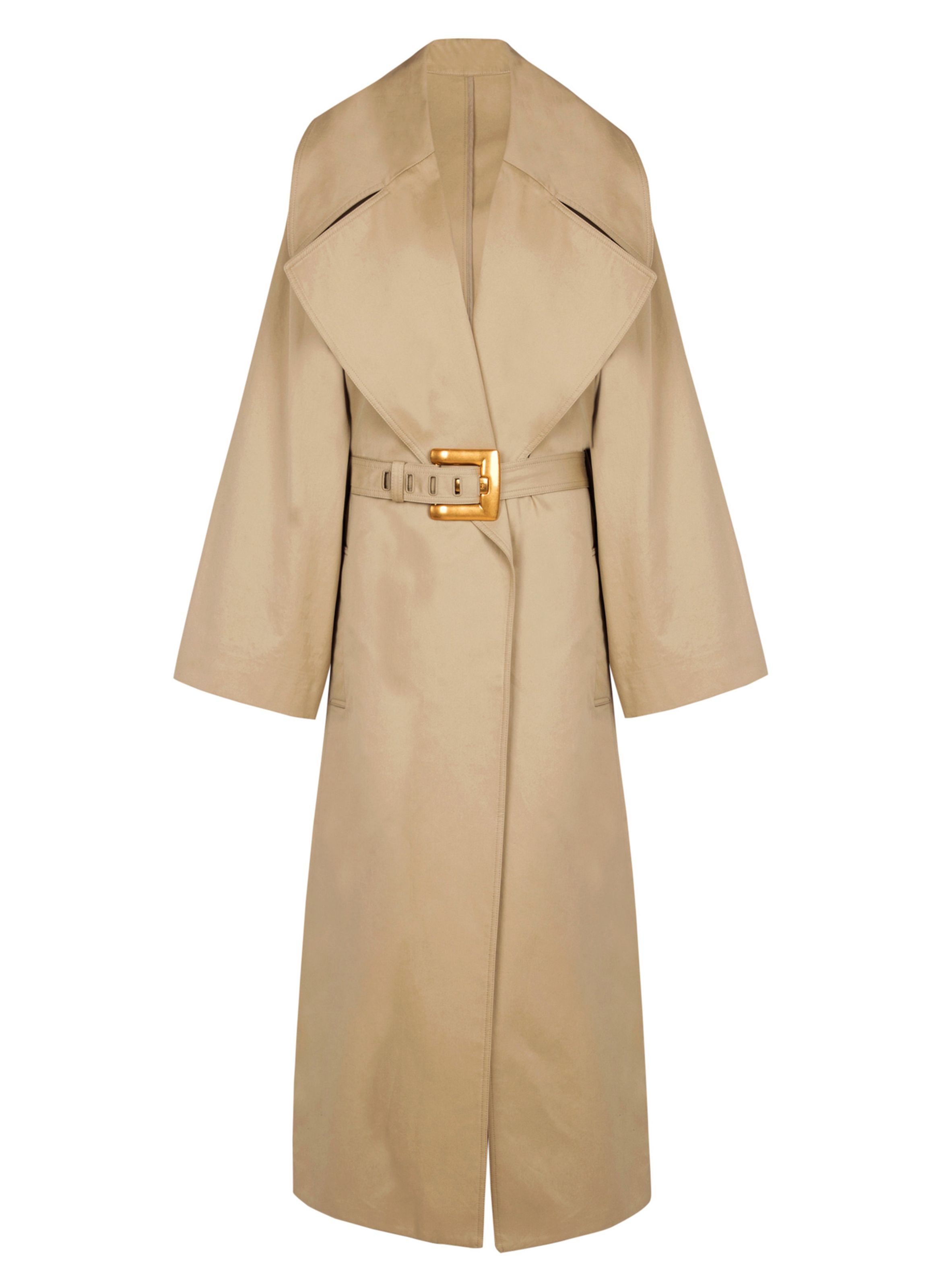 Trench long en gabardine de coton BALMAIN Beige