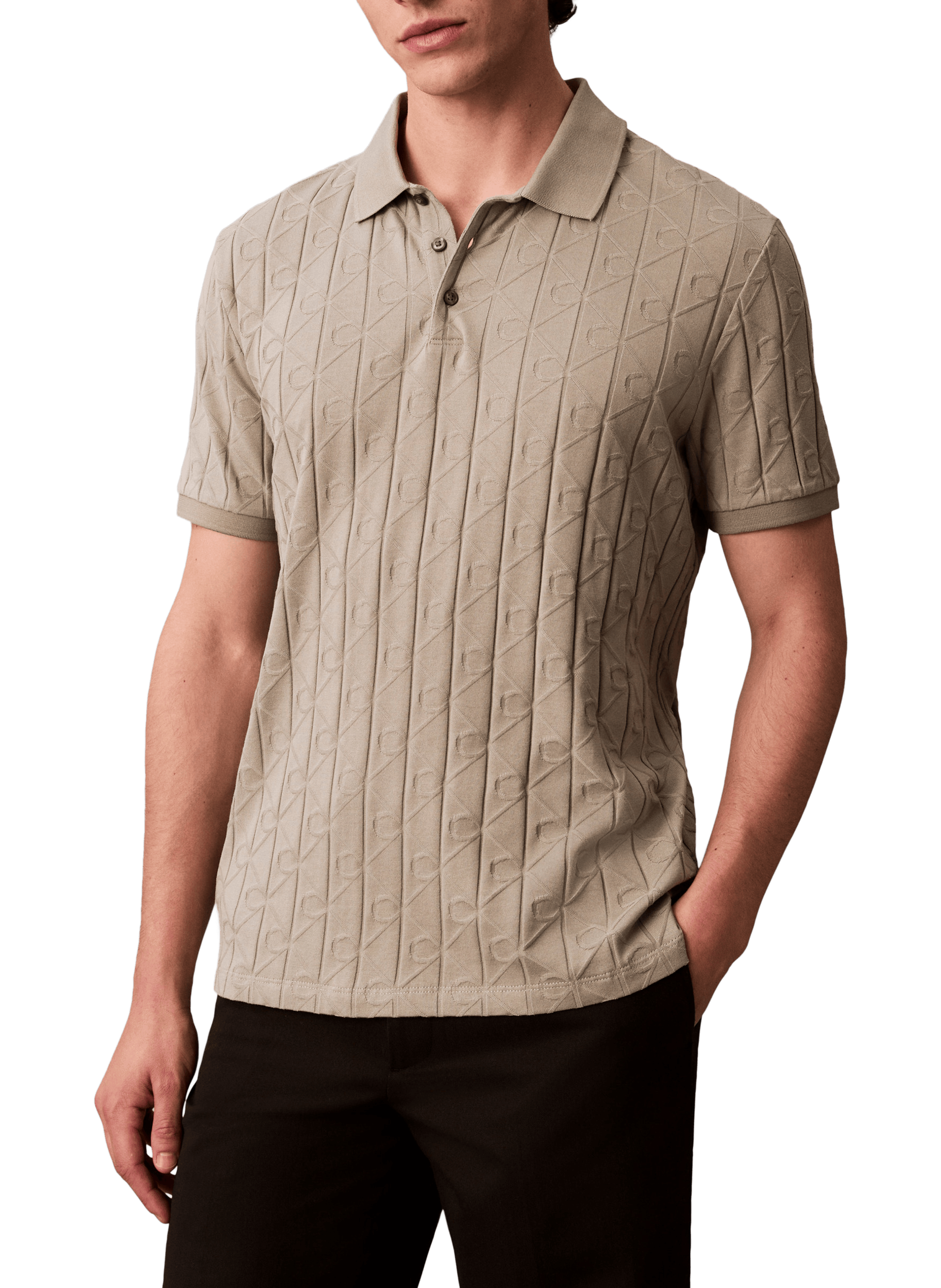 Classic cut polo in textured knit CALVIN KLEIN Grey