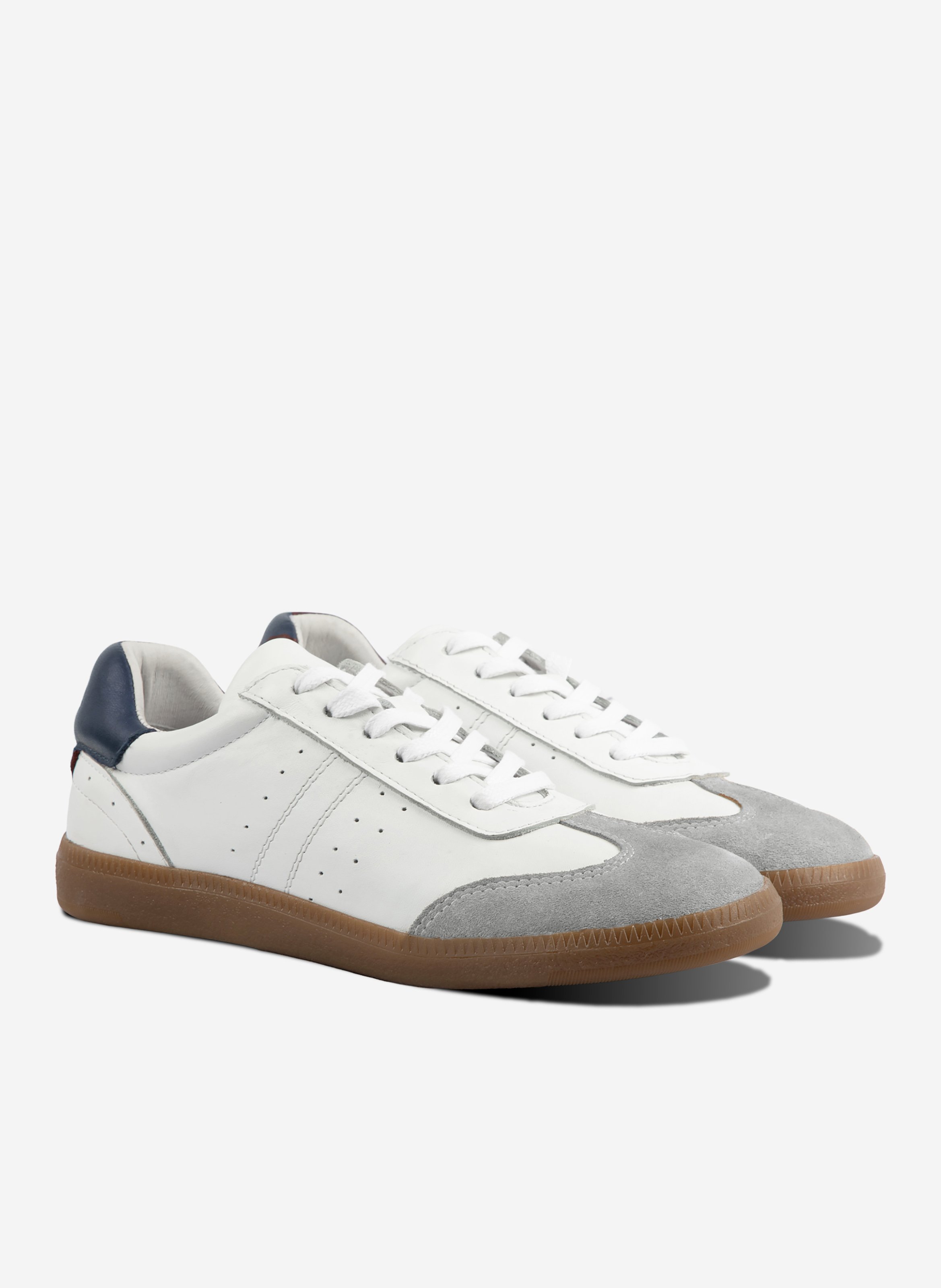 Tennis lacet alba cuir lisse blanc camel JULES & JENN Blanc