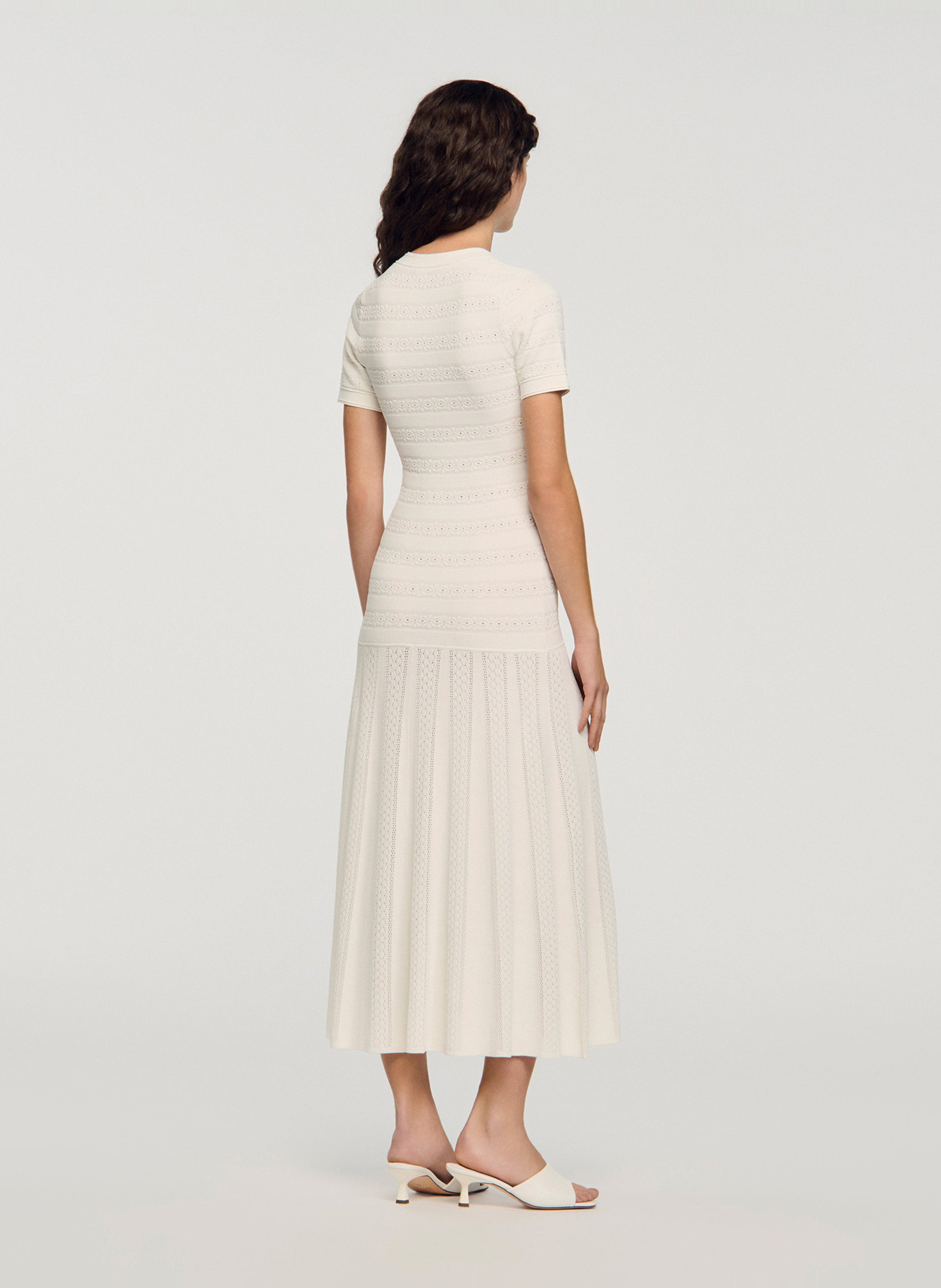 Robe longue évasée col rond SANDRO Beige