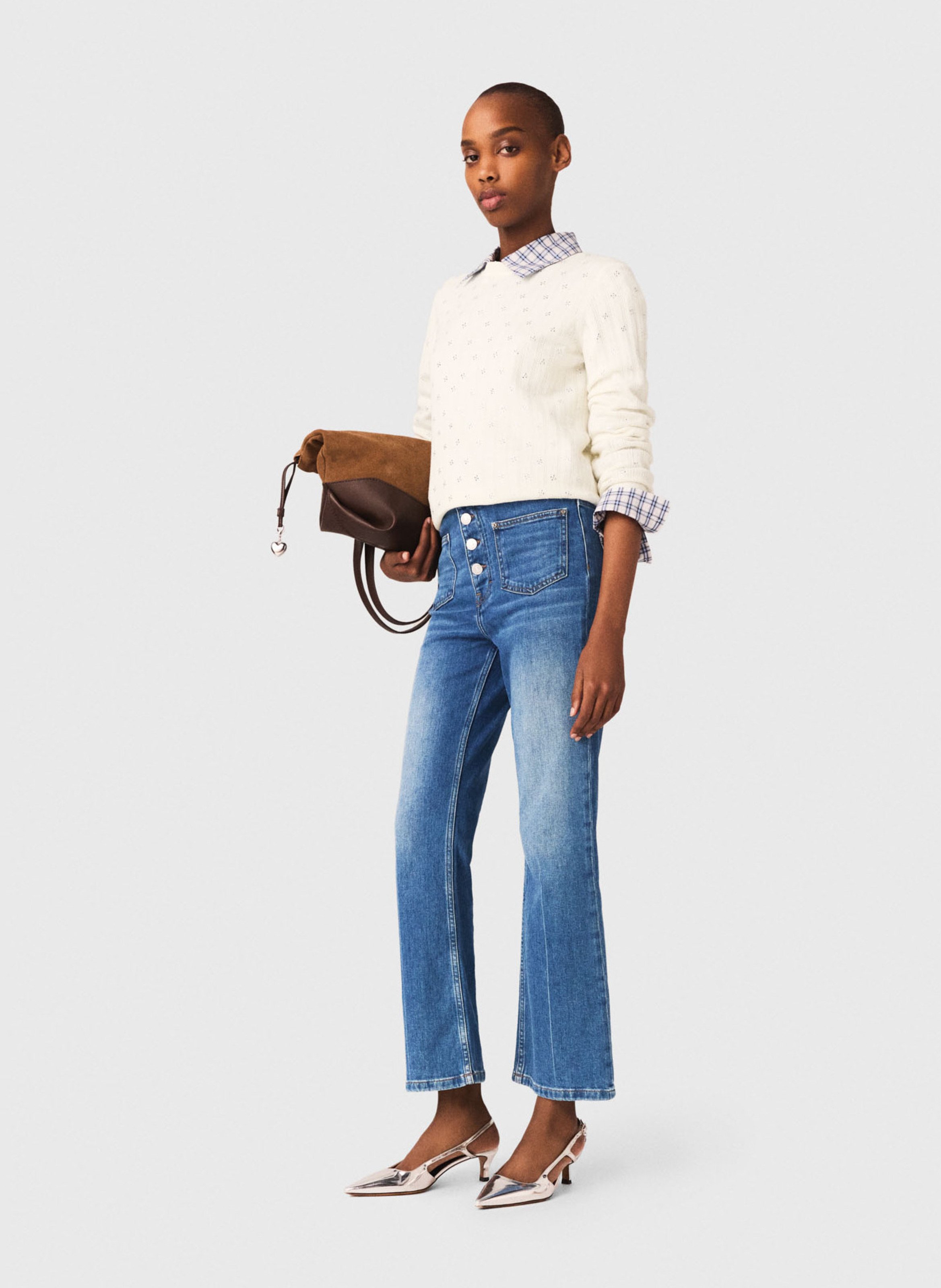 Jean cropped en coton mélangé MAJE Bleu
