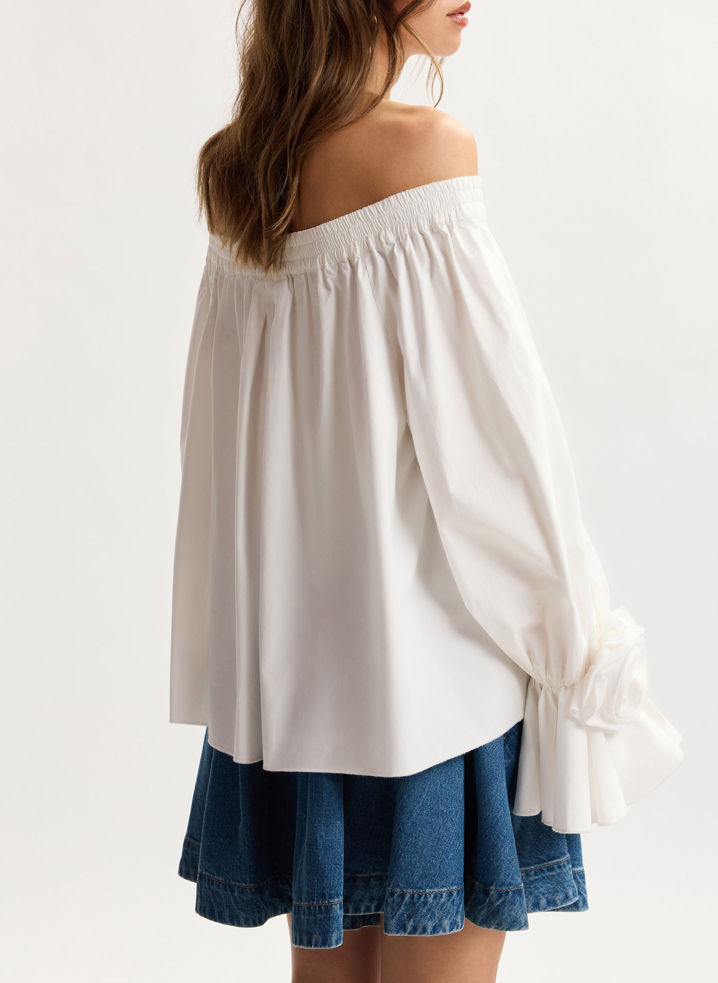 Top bardot ample à fleurs uni jofie Blanc