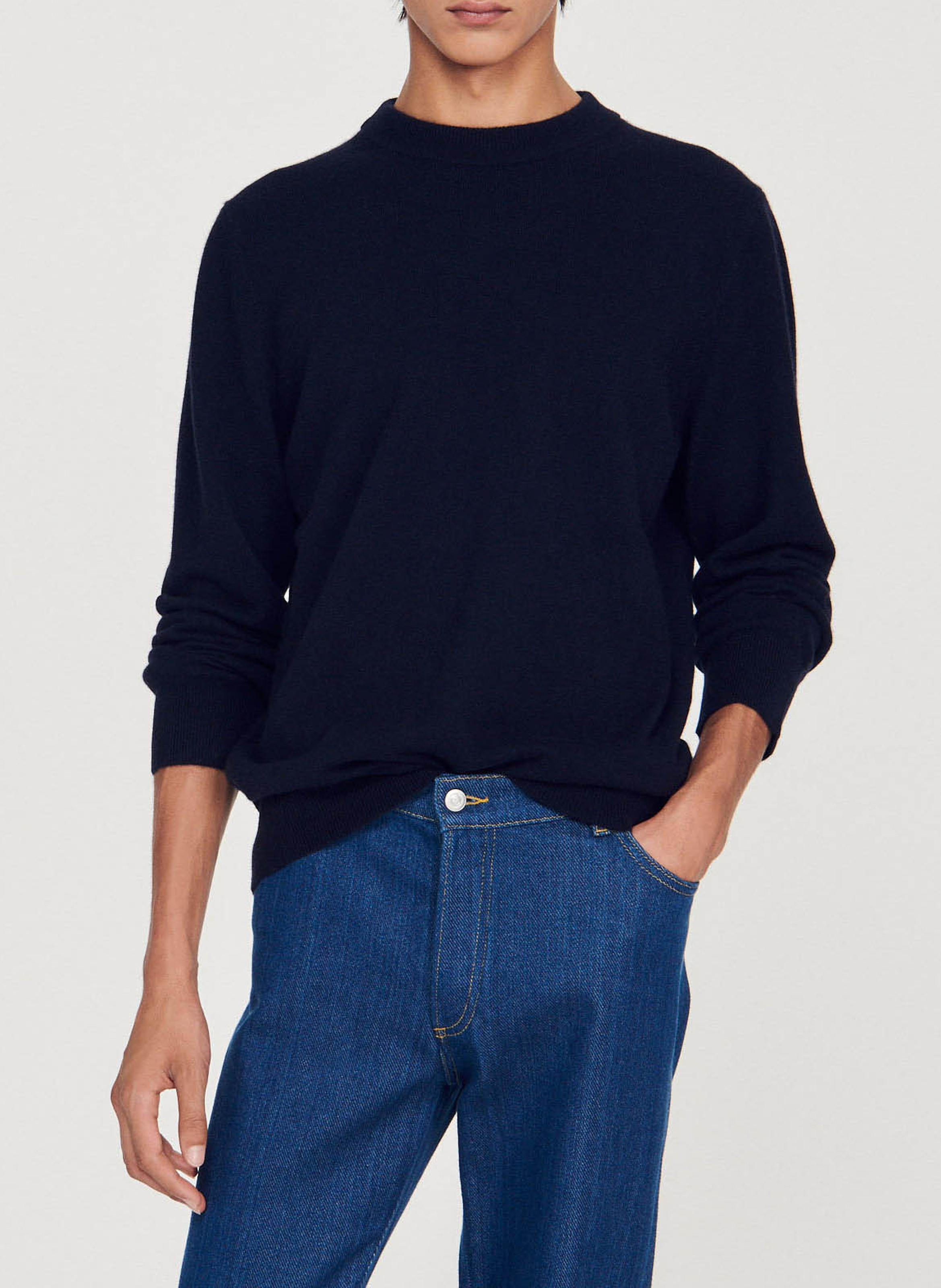 Pull col rond regular-fit en cachemire Bleu