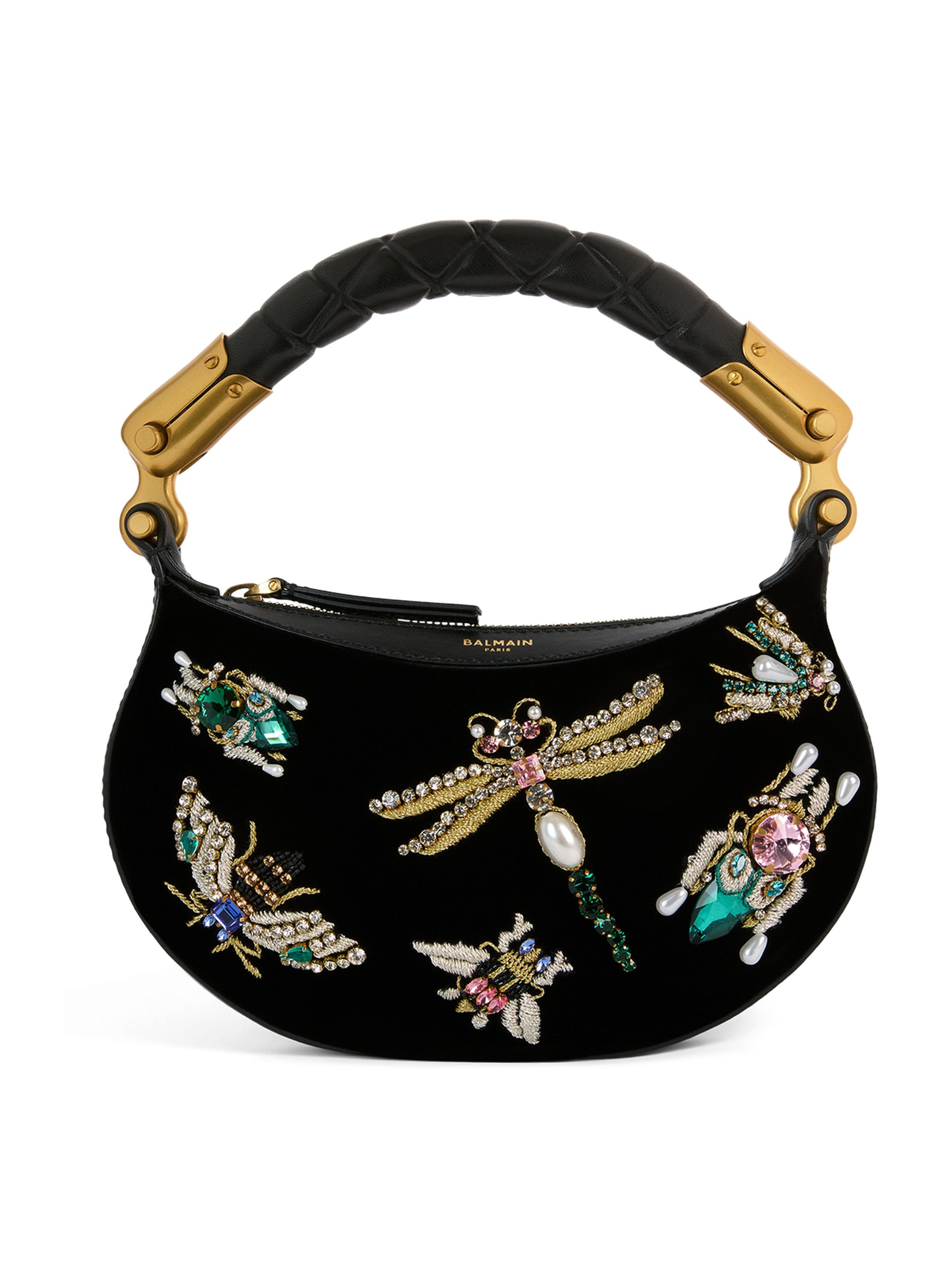 Sac ebene mini insect en velours brodé BALMAIN Noir