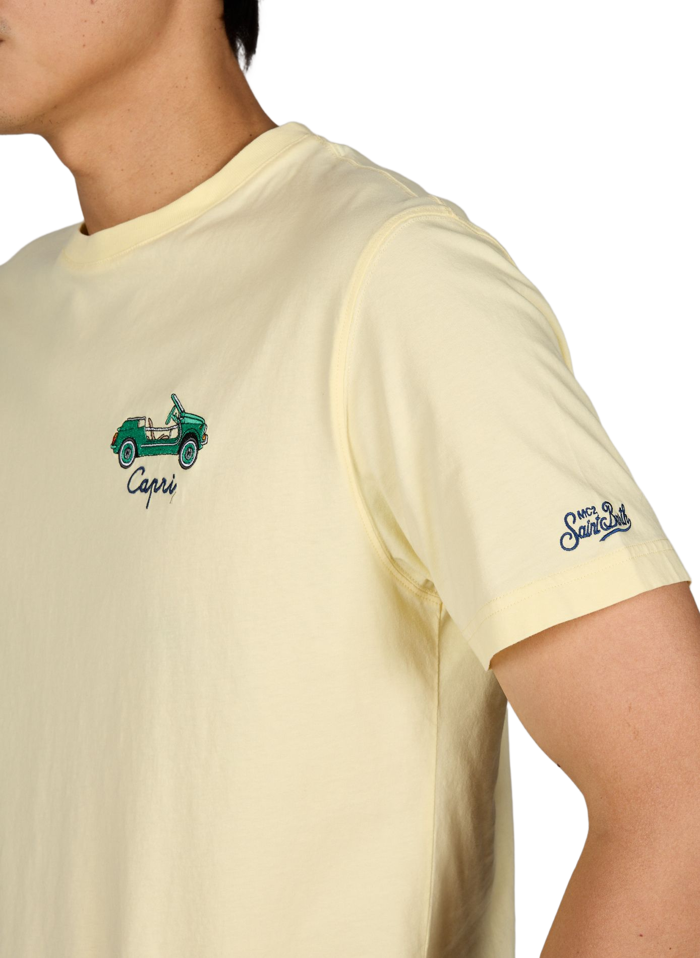 Camiseta bordada de cuello redondo en algodón. MC2 SAINT BARTH Amarillo