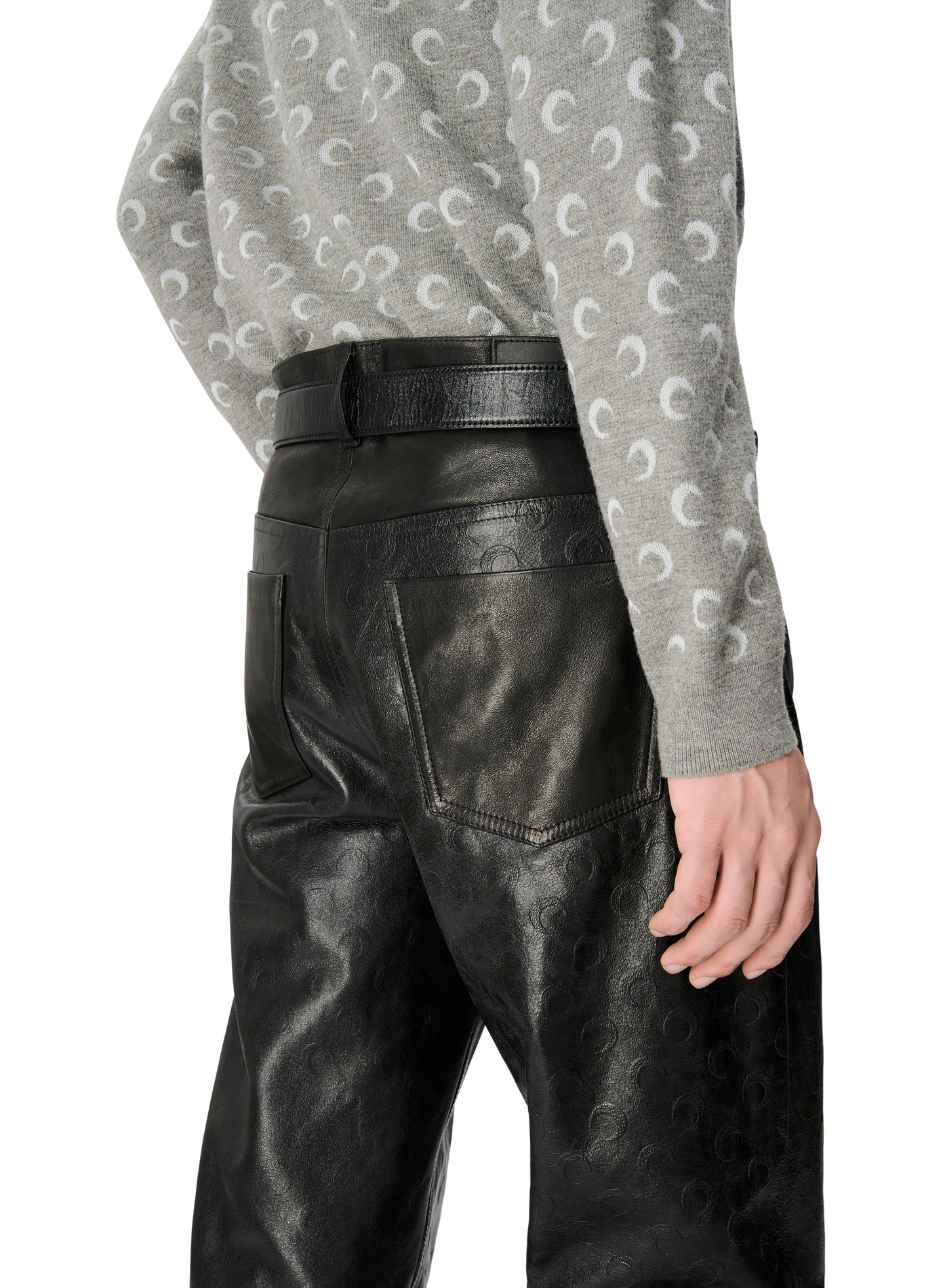 Pantalon droit moon en cuir brillant MARINE SERRE Noir
