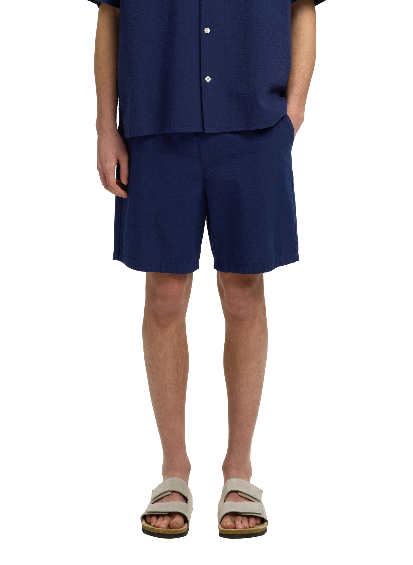 Textured cotton shorts  SELECTED Blue