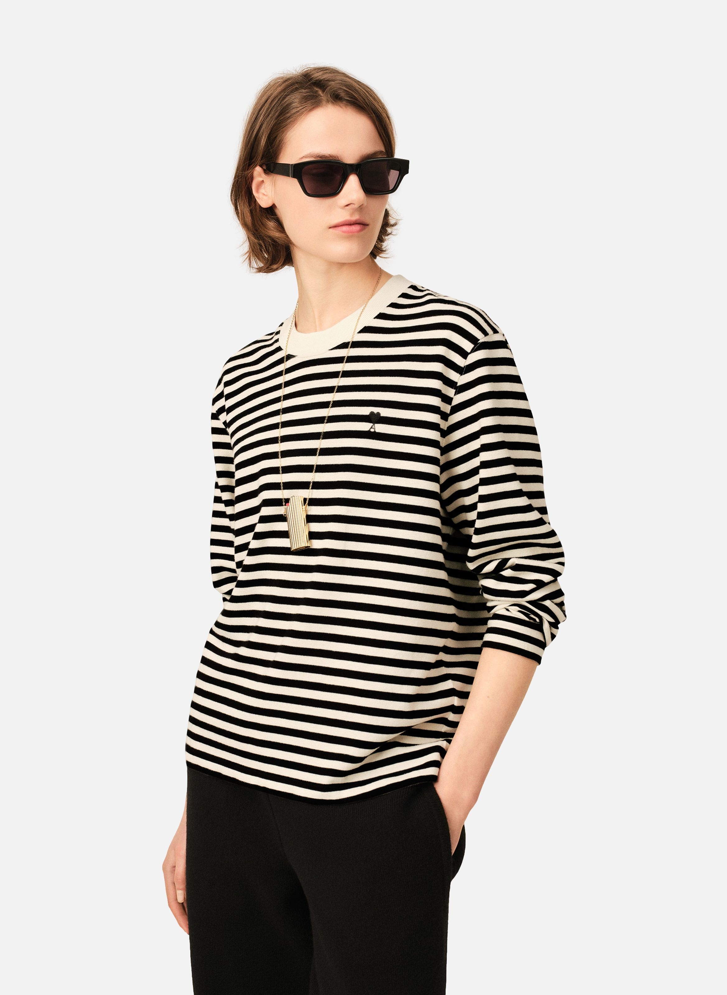 T-shirt marinière unisexe en coton ami de coeur AMI PARIS Noir