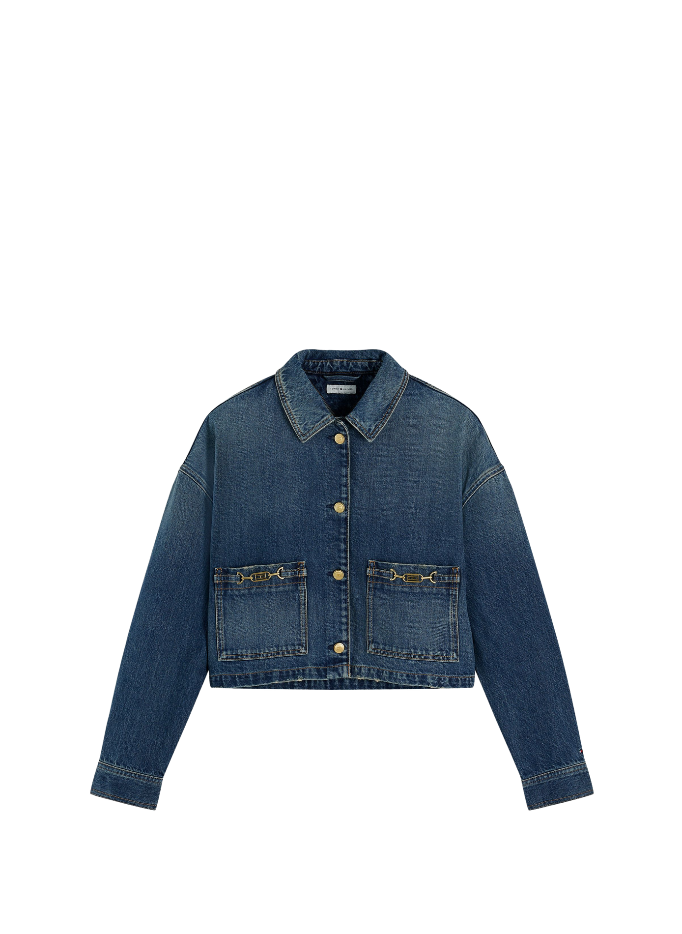 Short jacket with metallic detail on pocket in cotton TOMMY HILFIGER Blue