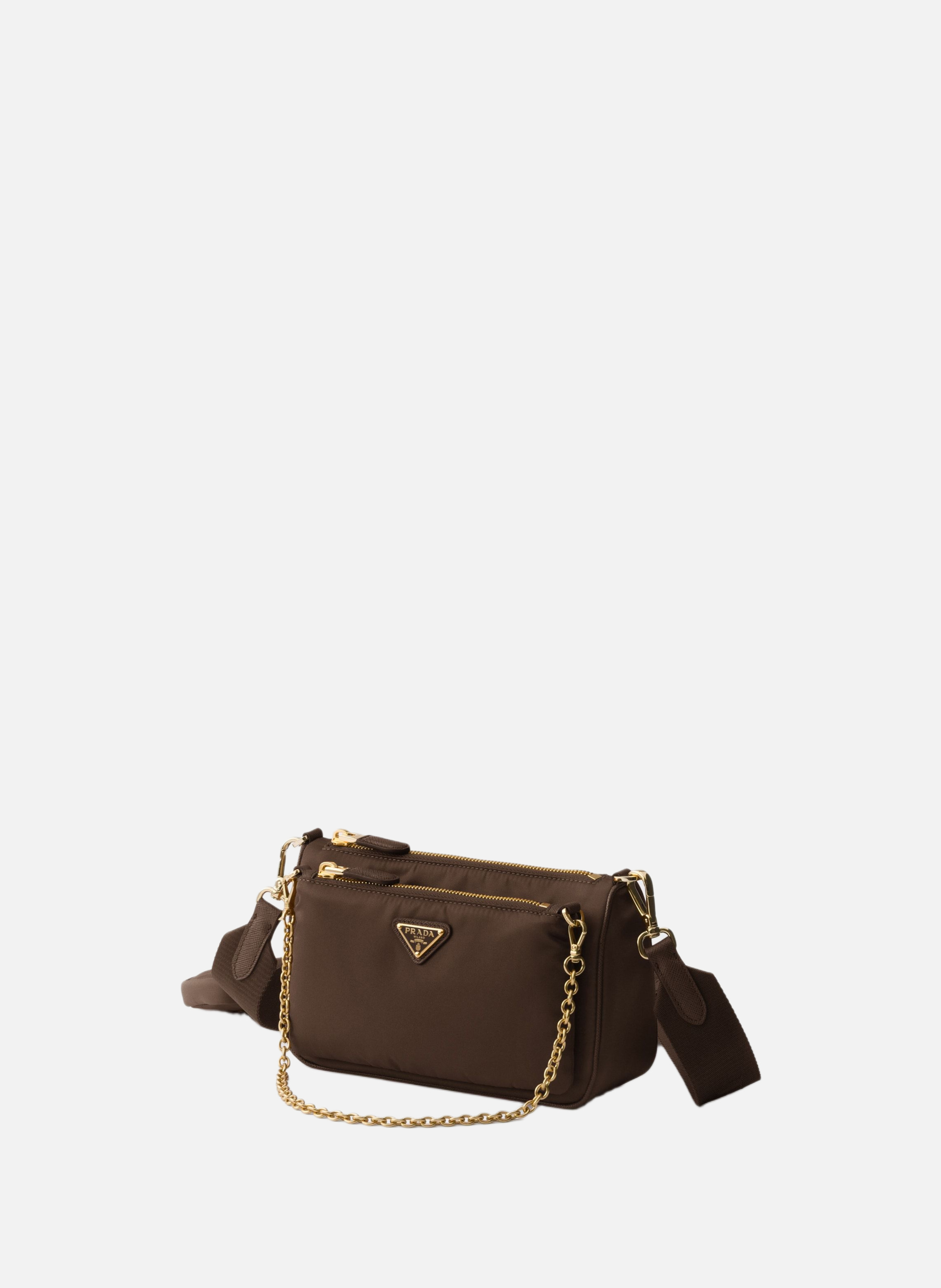 Mini sac porté épaule en re-nylon et cuir saffiano PRADA Marron