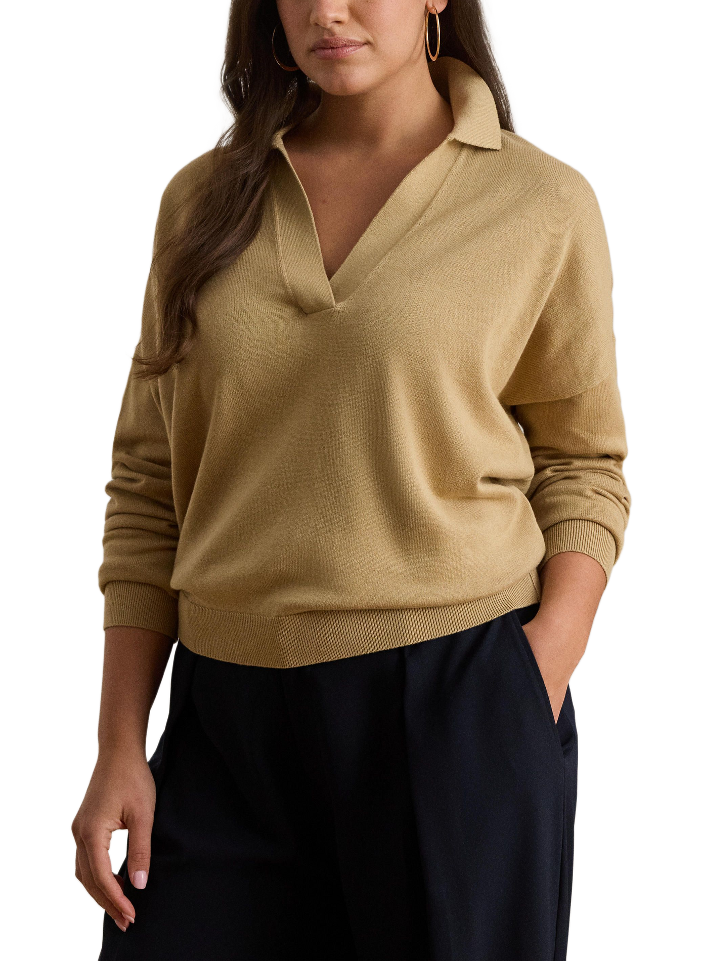 Ample collar Johnny sweater in mixed cotton LAUREN Beige
