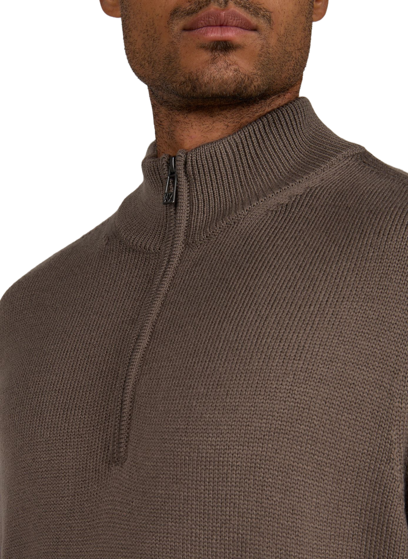 Straight fit cotton and wool blend zip-up collar sweater ARMANI EXCHANGE Beige