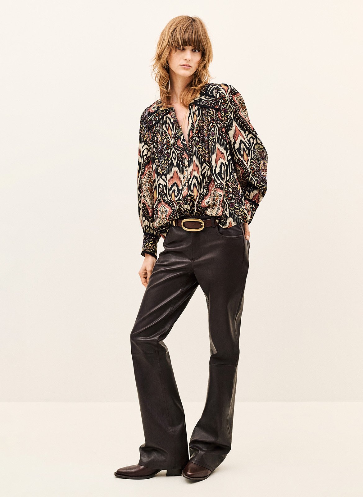 Blouse col tunisien imprimée zolie | Noir BA&SH Femme