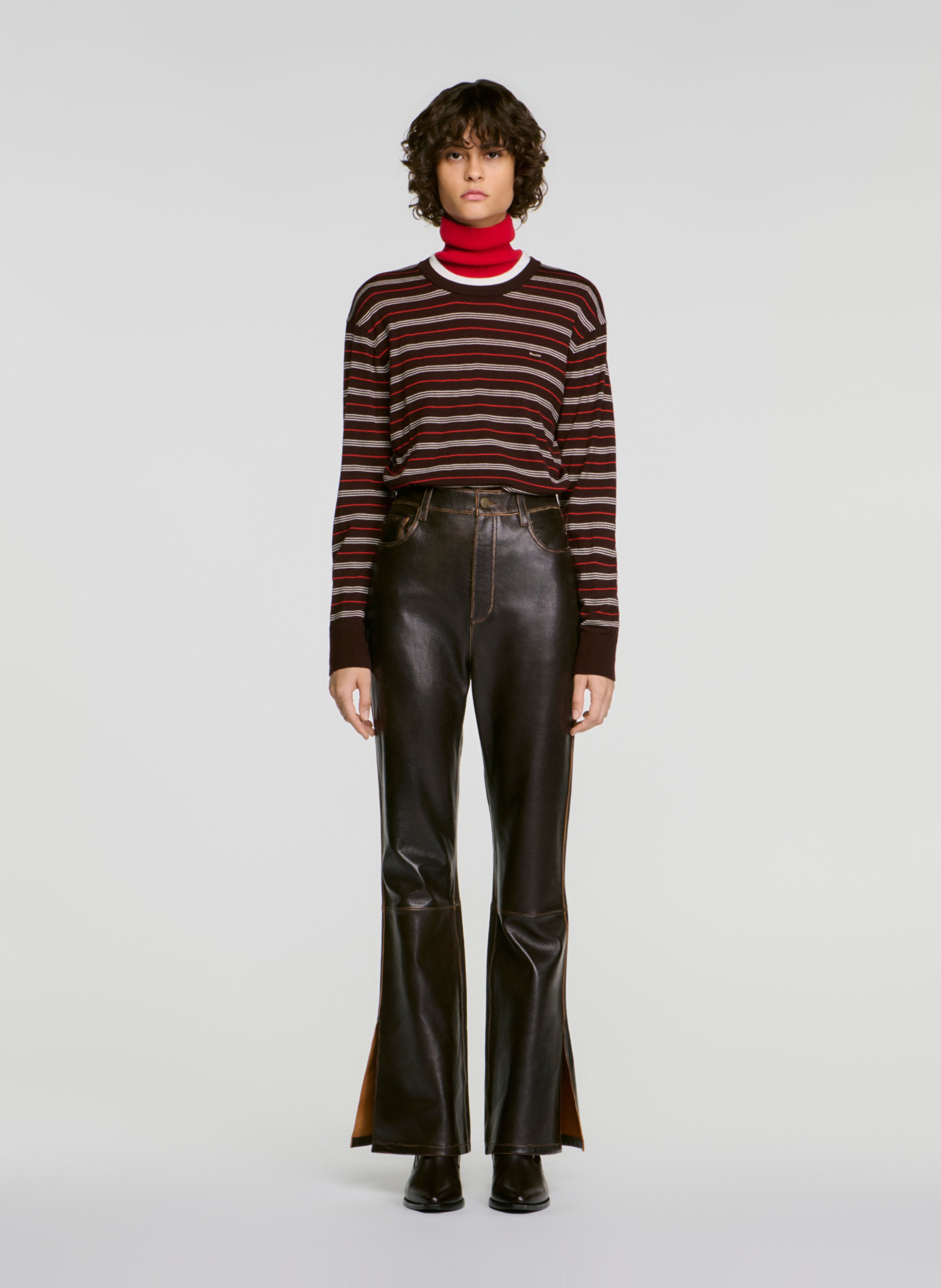 Pantalon évasé en cuir SANDRO Marron