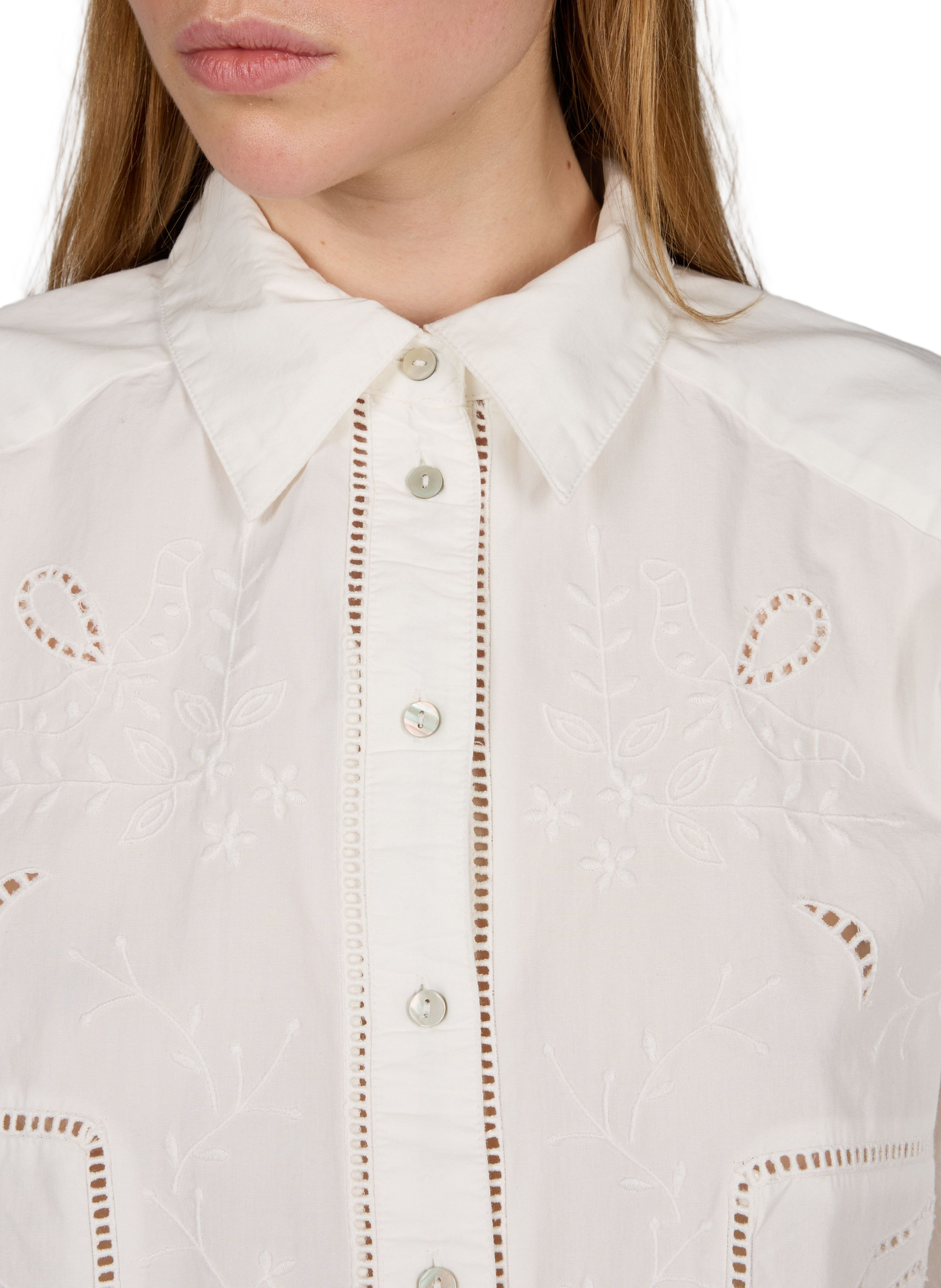Weit geschnittene bestickte Baumwollbluse Rounilda ROUGE EDIT Beige
