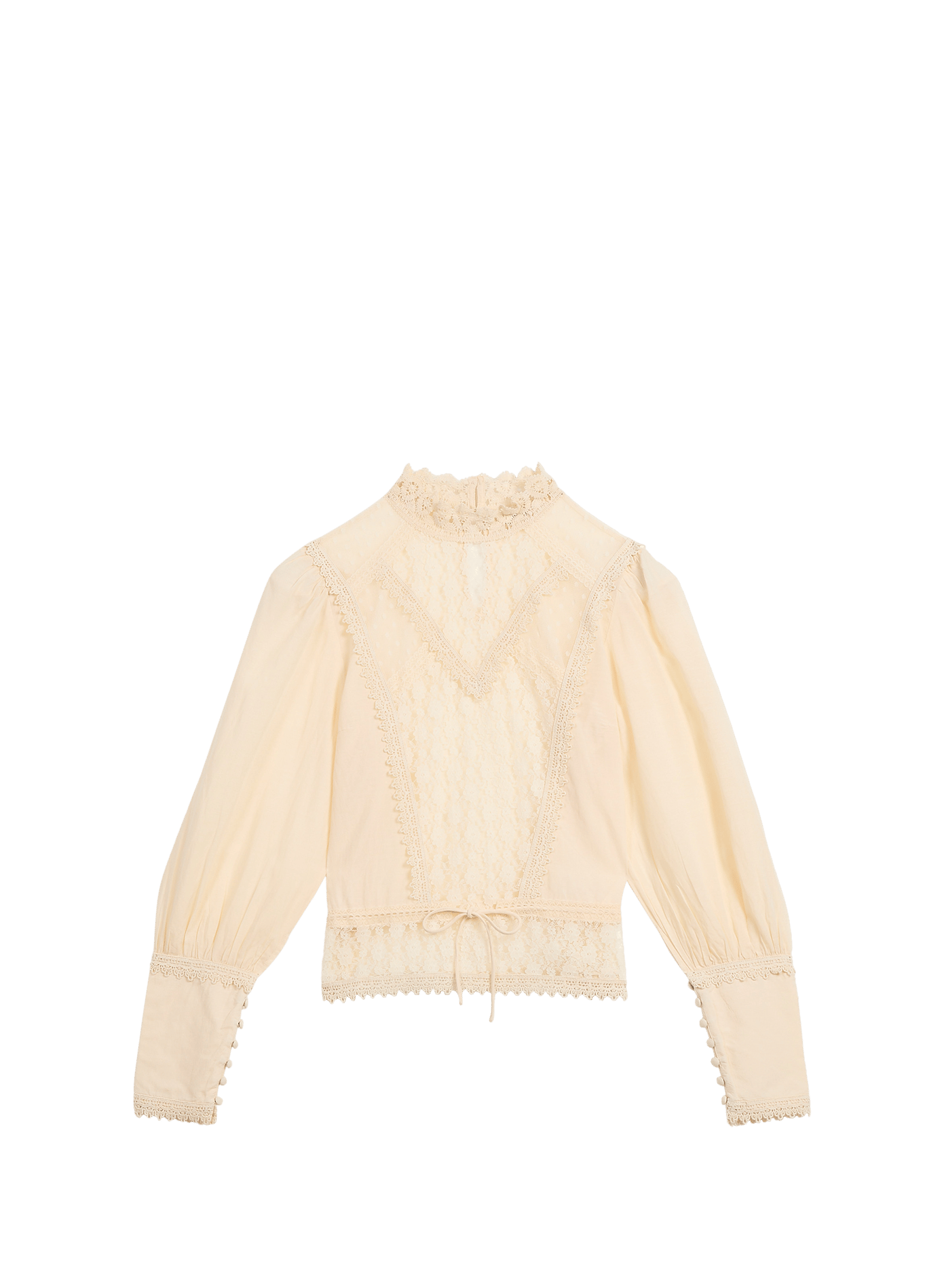 Top met lange mouwen van katoenmix met kant PETITE MENDIGOTE Beige