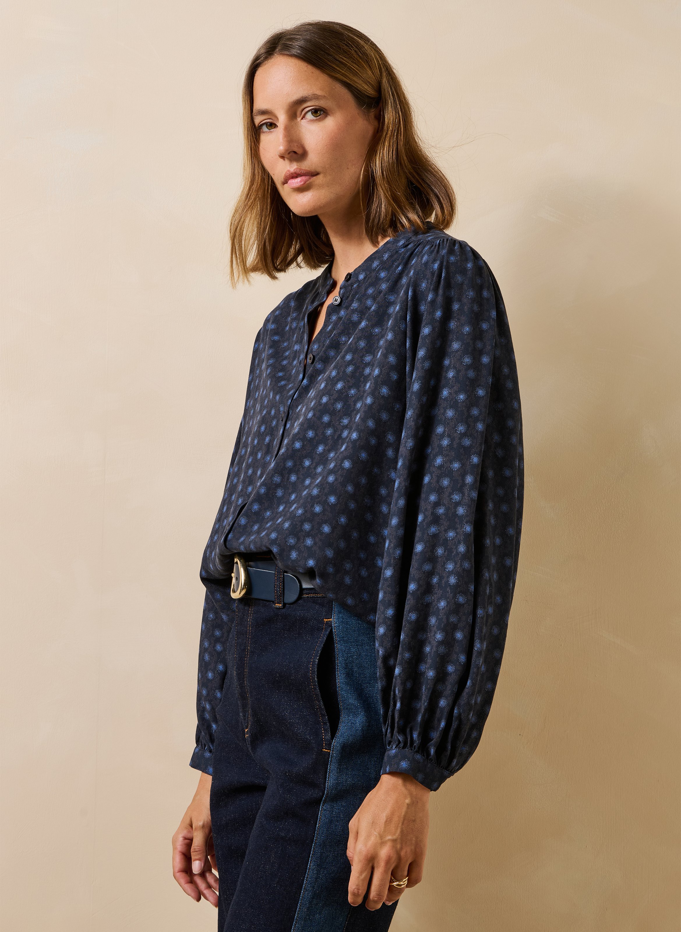 Losvallend overhemd met mao-kraag en print LA FEE MARABOUTEE Blauw