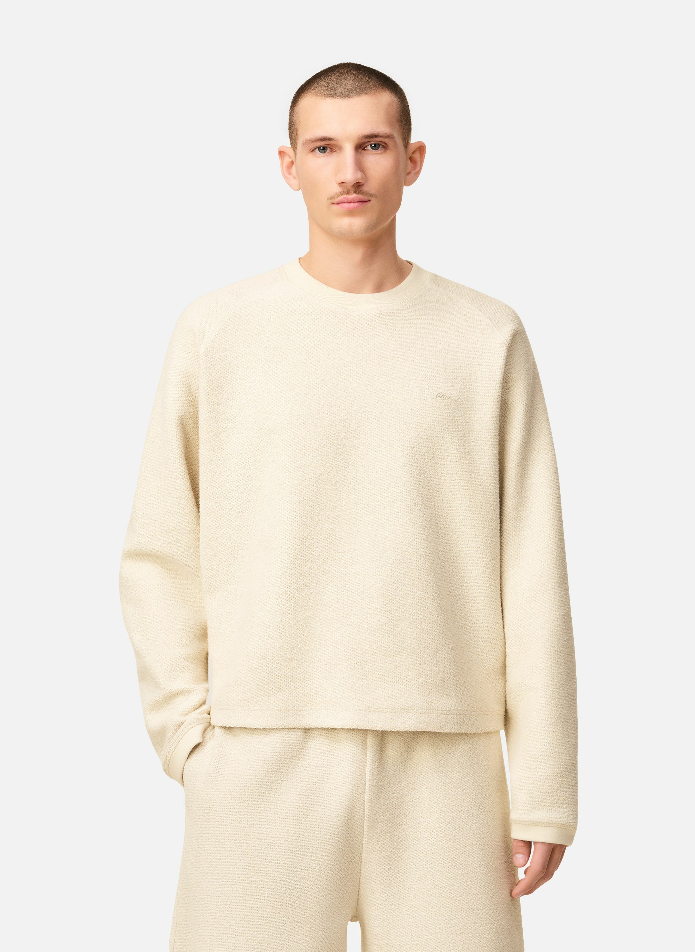 Sweatshirt col rond manches raglan en coton unisexe AMI PARIS Blanc