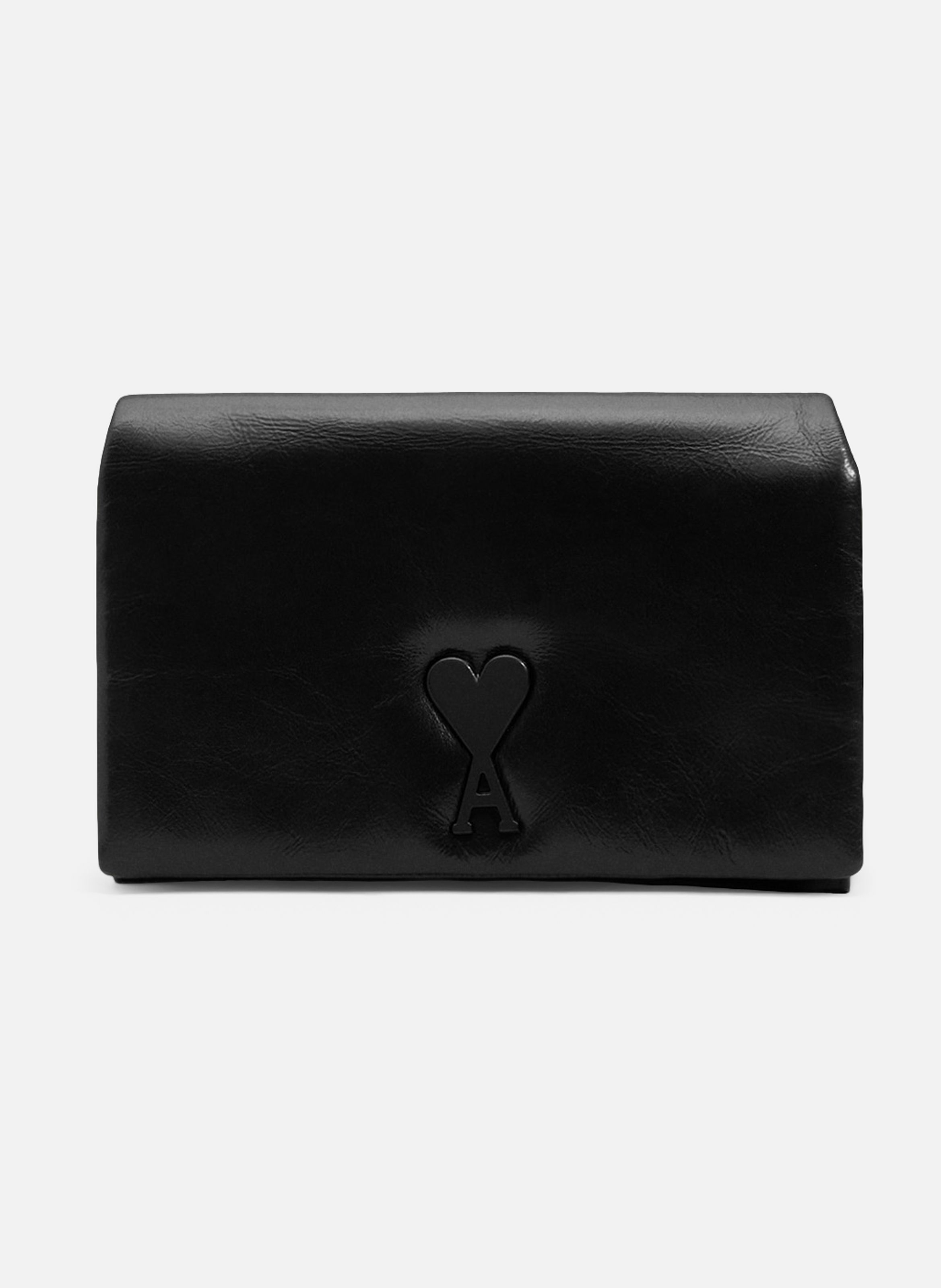 Portefeuille a bandoulière voulez-vous unisexe en cuir de vachette AMI PARIS Noir