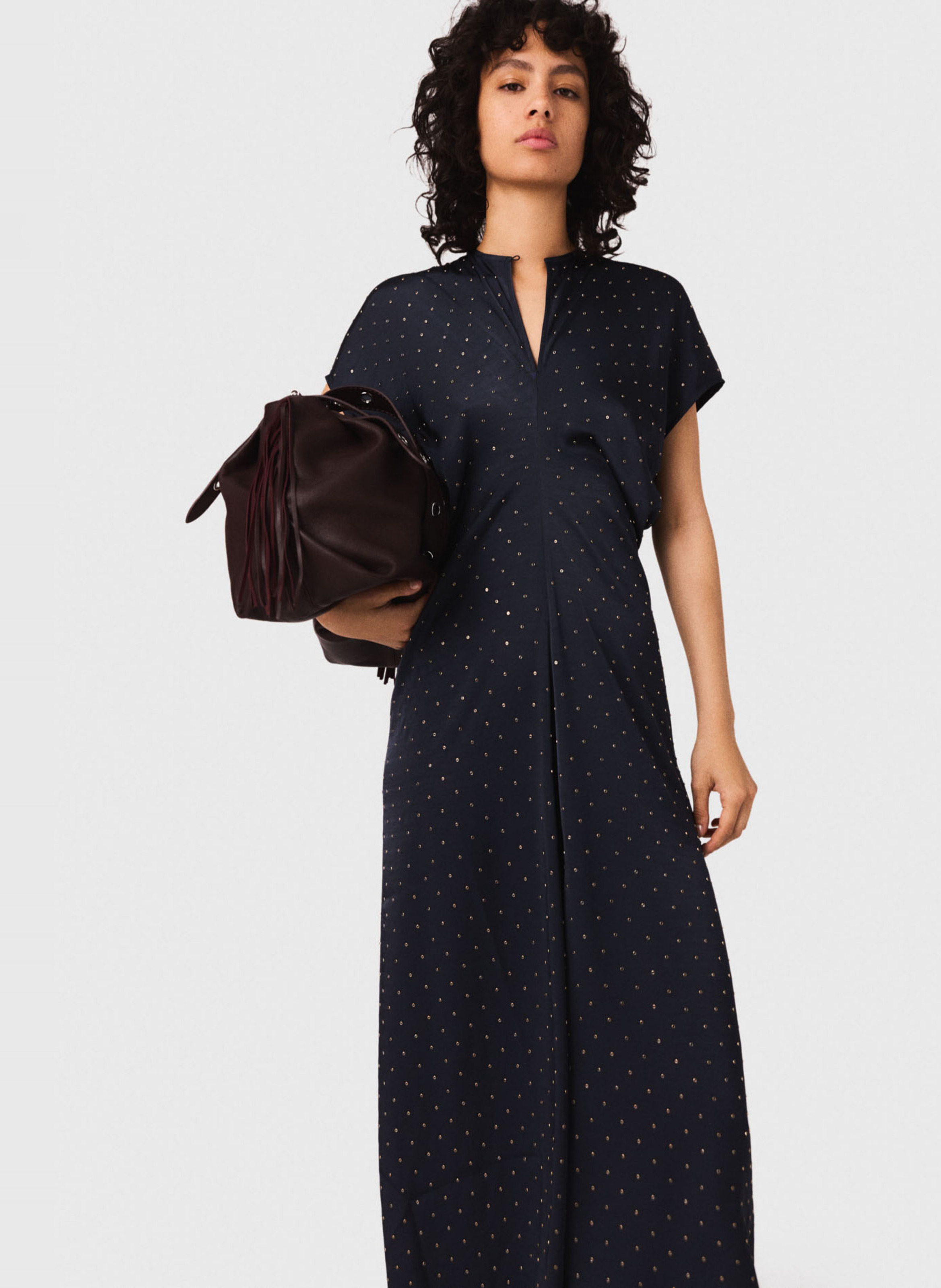 Robe longue col v à oeillets Bleu