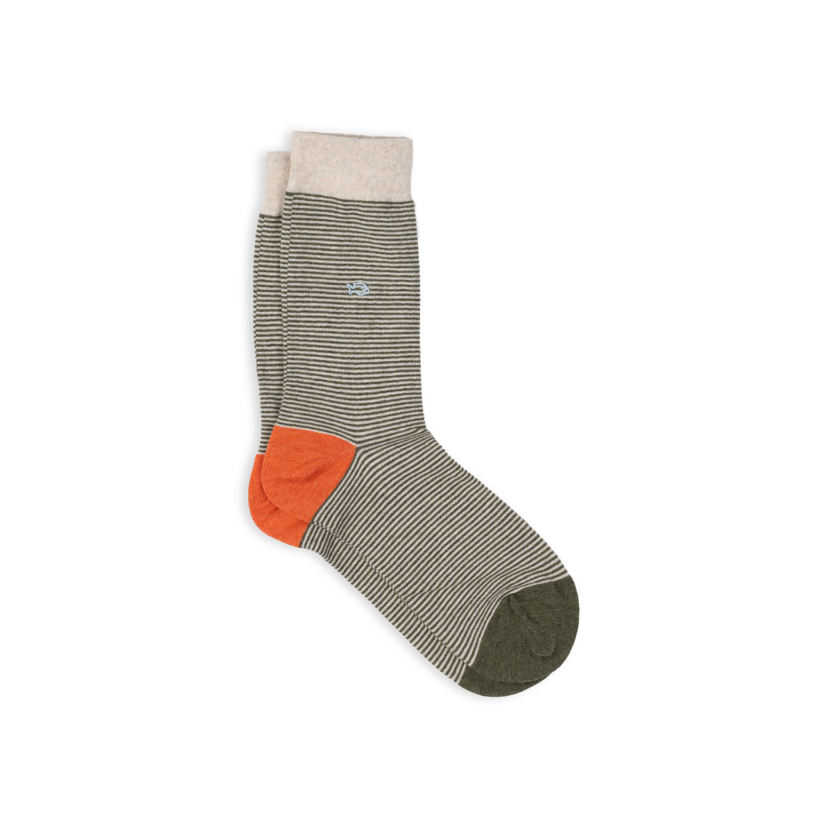 Chaussettes en coton peigné rayées  Kaki et beige