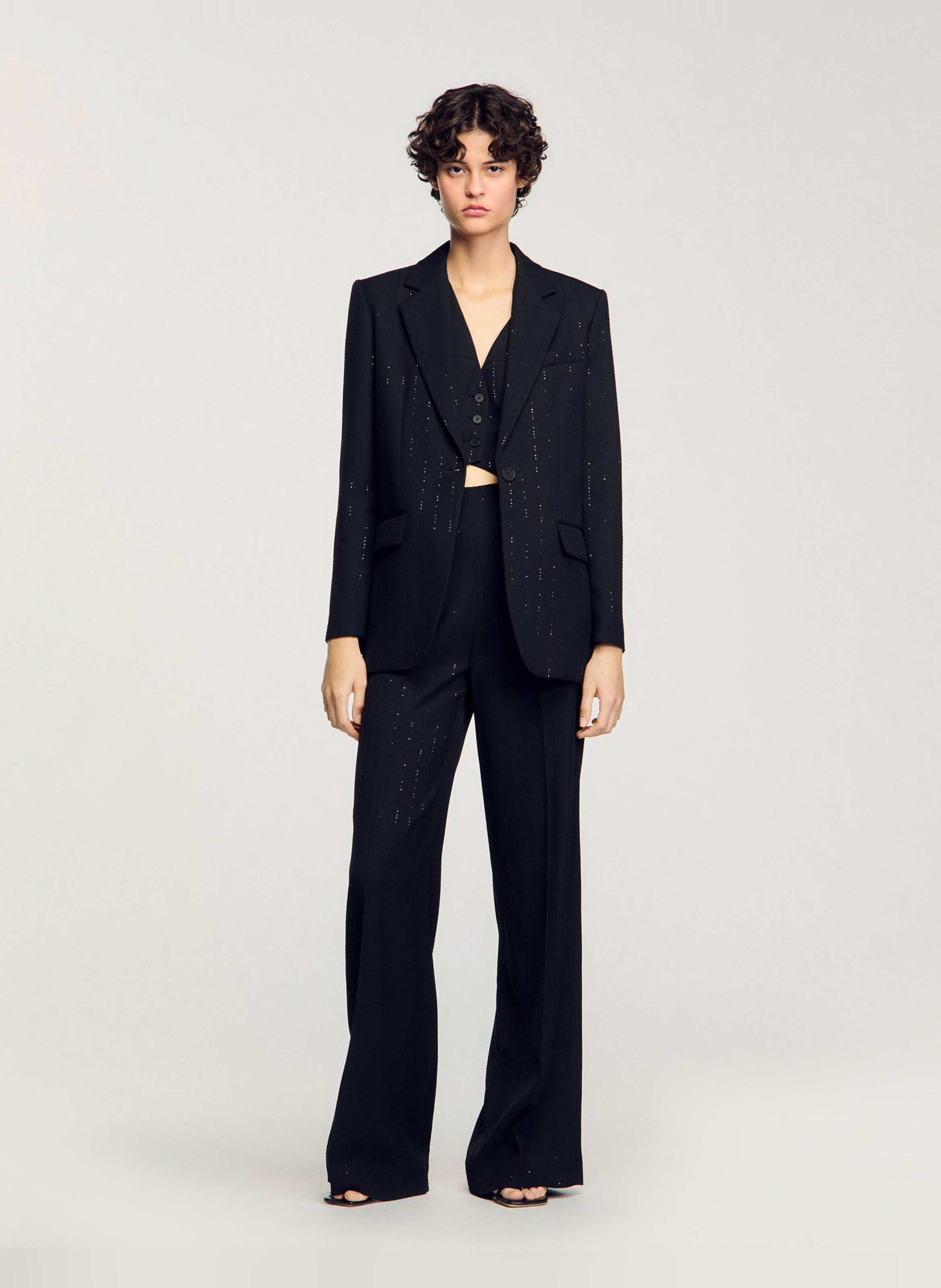 Veste tailleur rayée à sequins SANDRO Noir