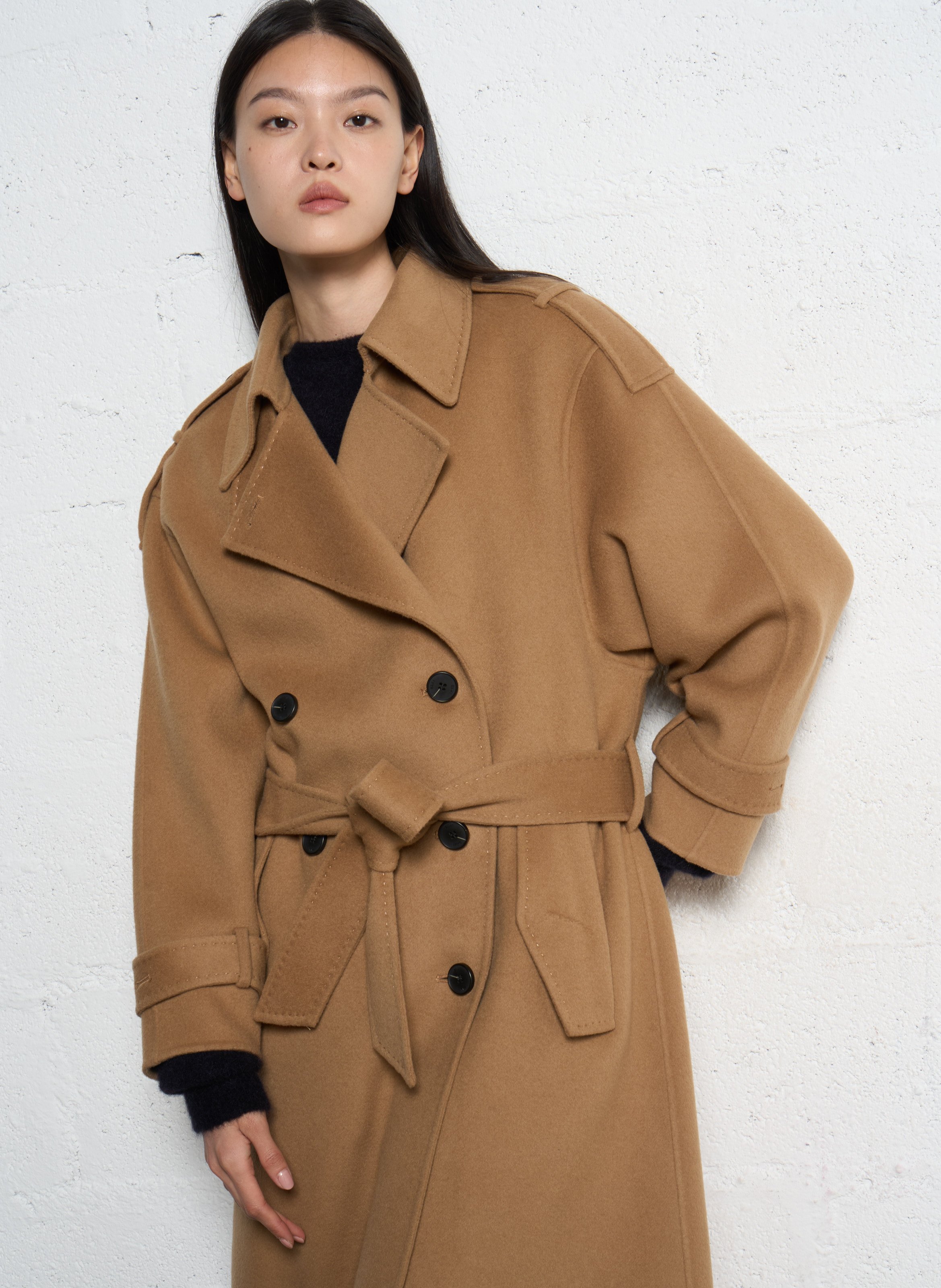 Manteau col tailleur en laine IKKS Marron