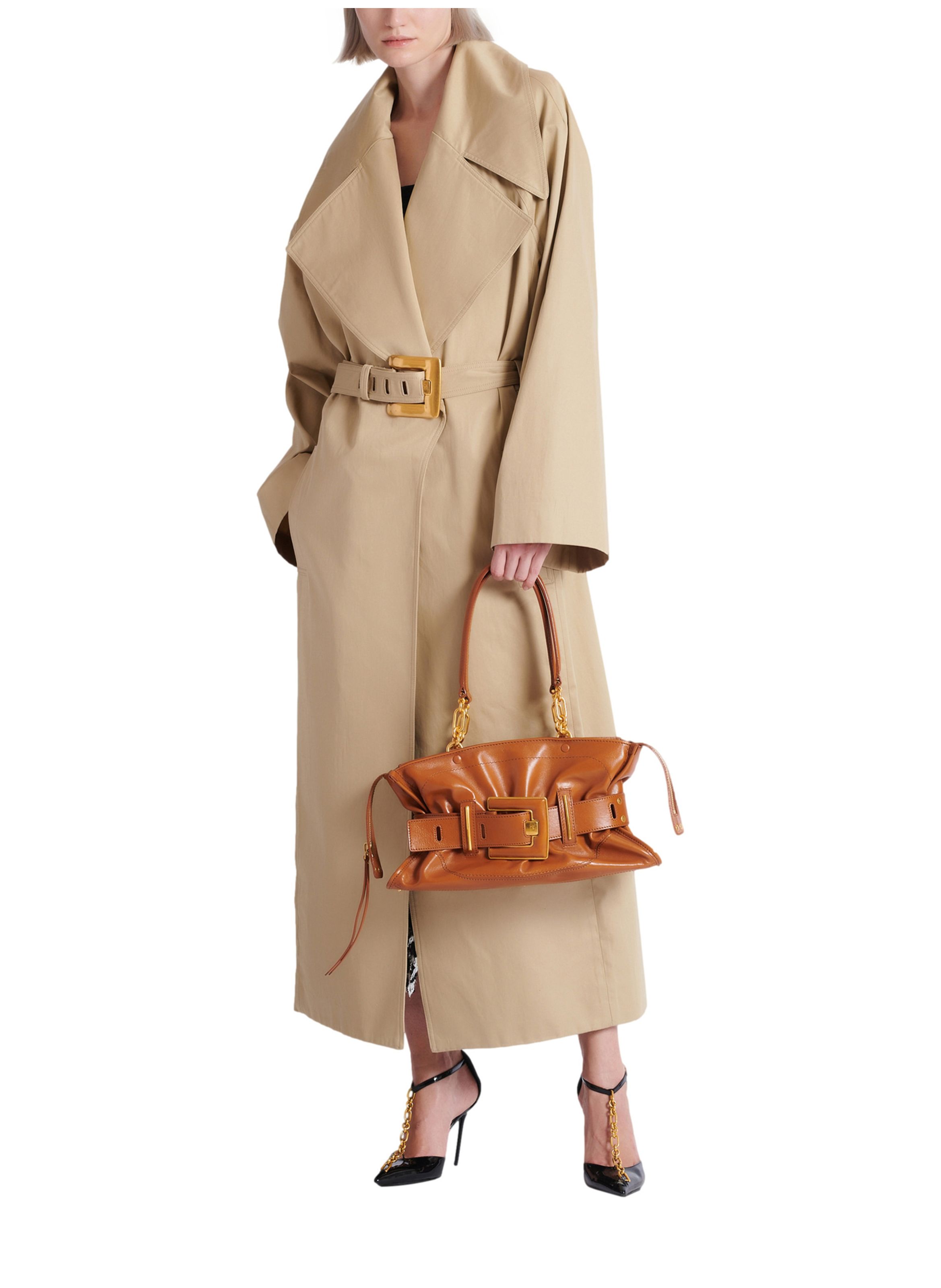Trench long en gabardine de coton BALMAIN Beige