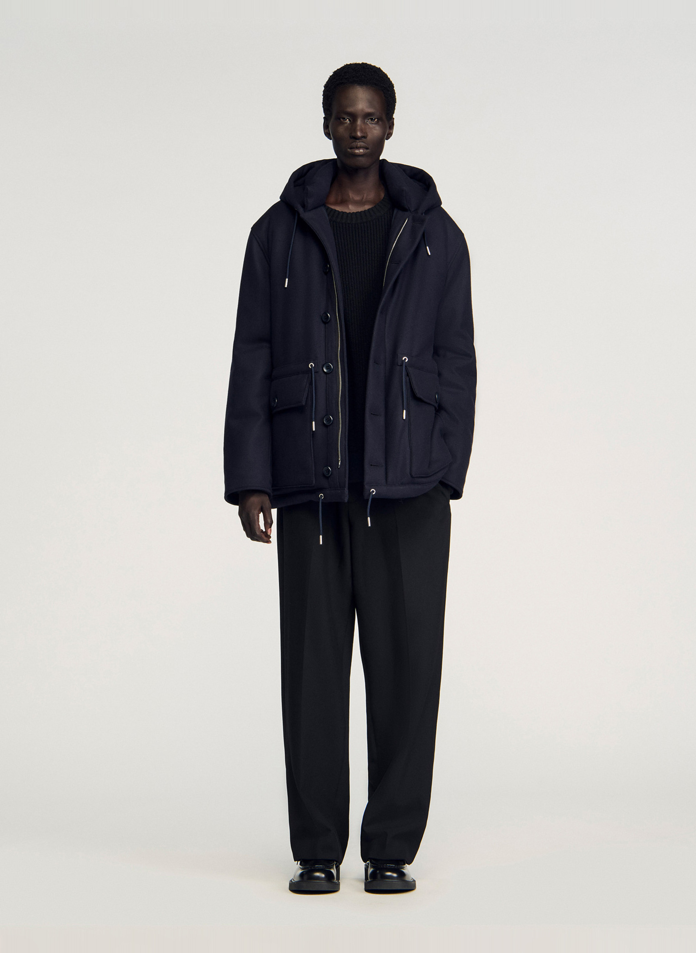 Parka droite boutonnée à capuche SANDRO Bleu