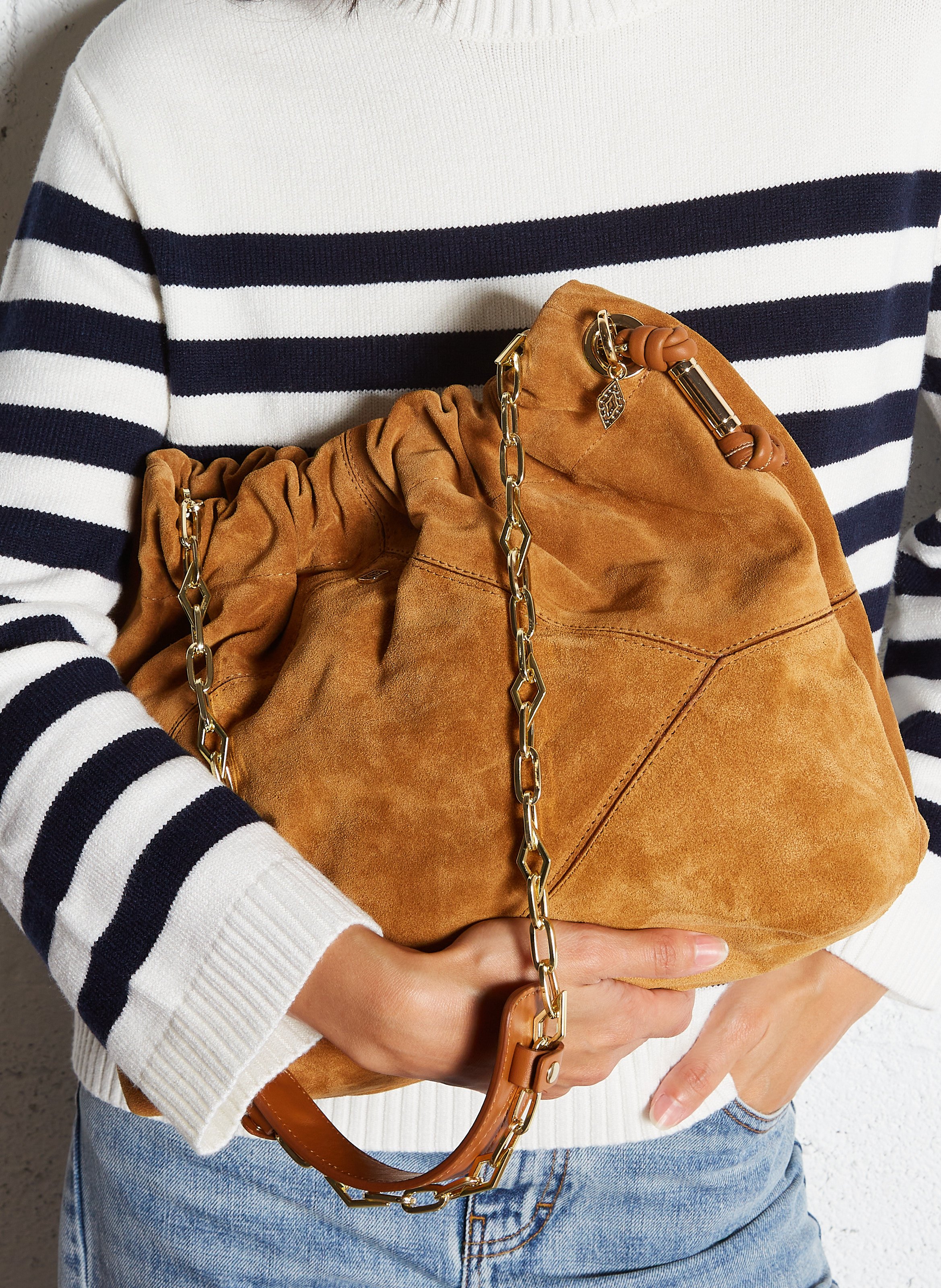 Sac bandoulière tote en cuir velours june tote BA&SH Marron