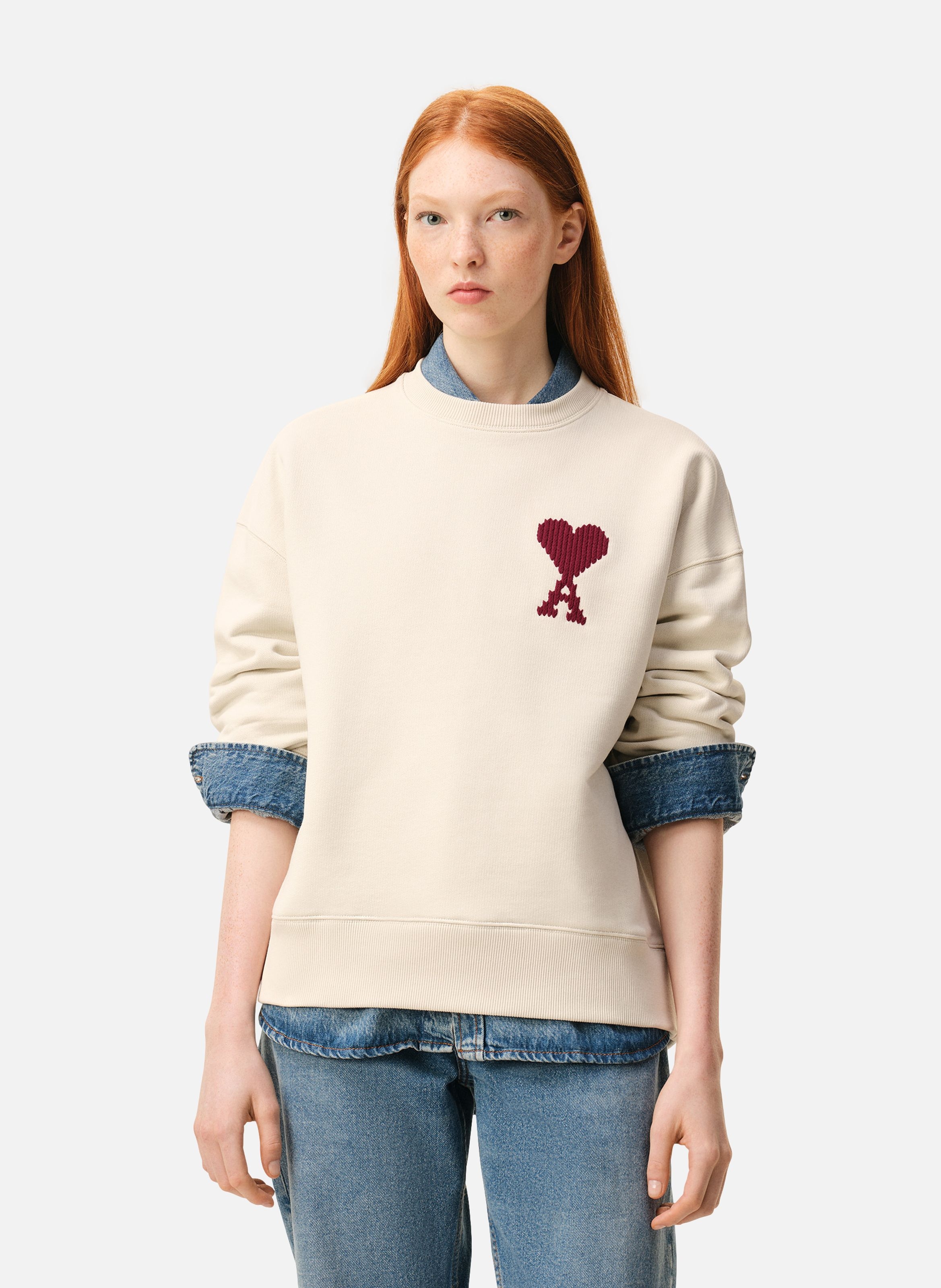 Sweatshirt broderie ami de coeur unisexe en coton AMI PARIS Blanc