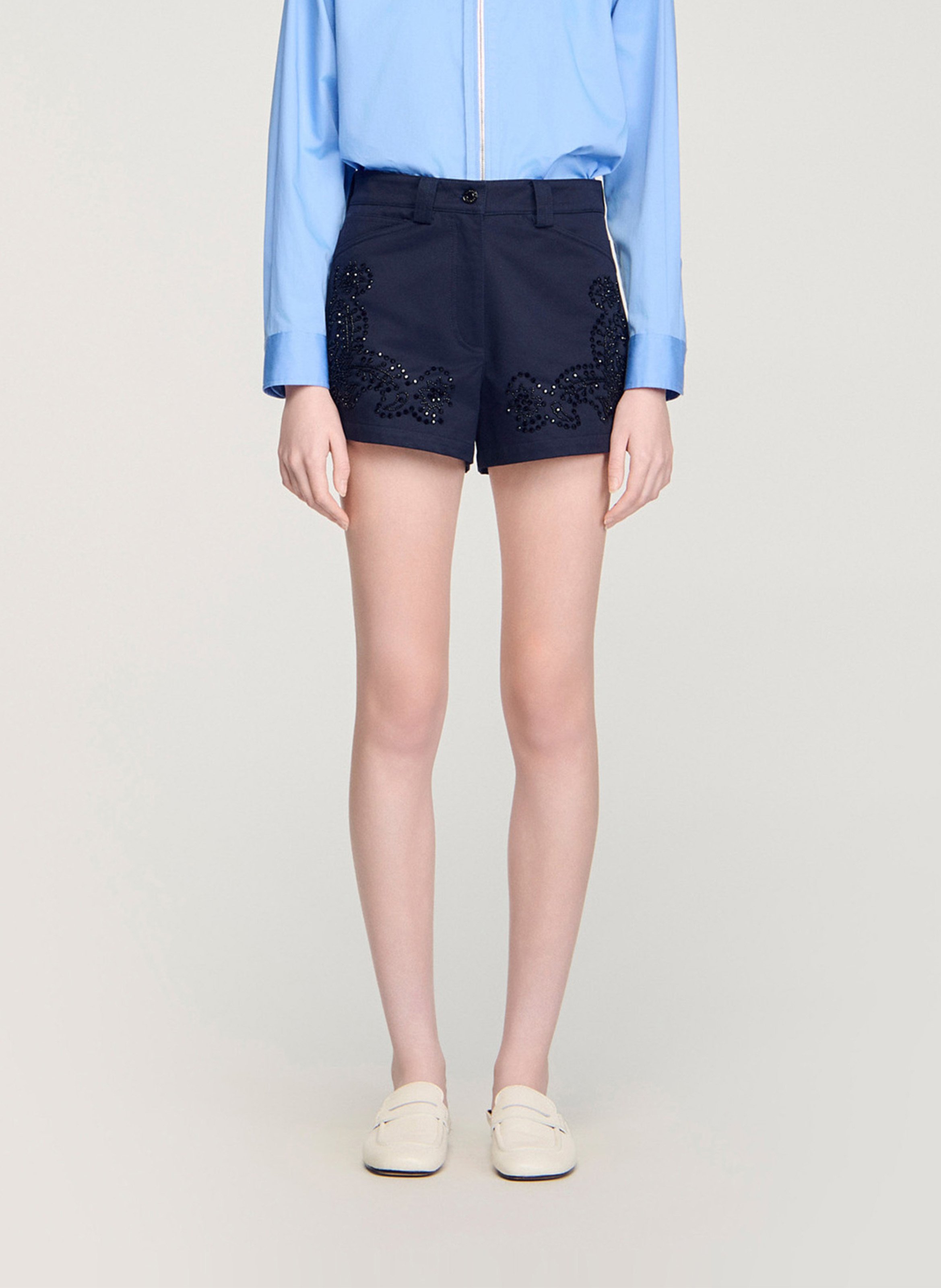 Short droit brodé SANDRO Bleu